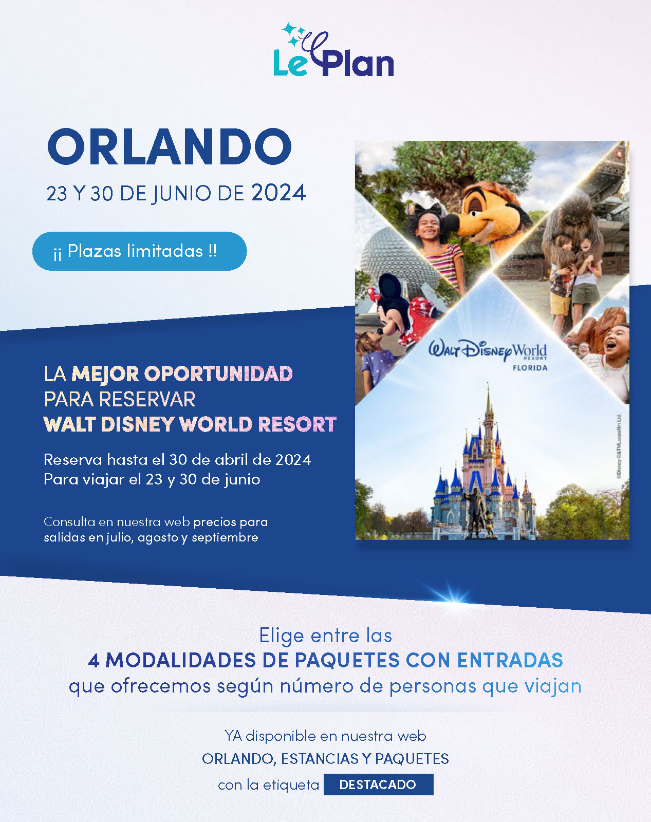 Folleto Walt Disney World Resort Orlando Paquetes con Entradas 2024 rec