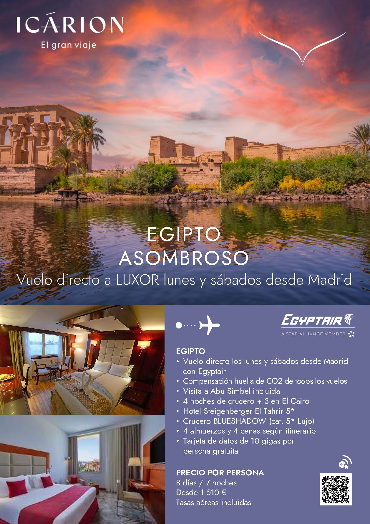 I2335 Icárion Oferta Egipto Asombroso 8 dias vuelos Egyptair directos a Luxor desde Madrid hoteles 5 estrellas