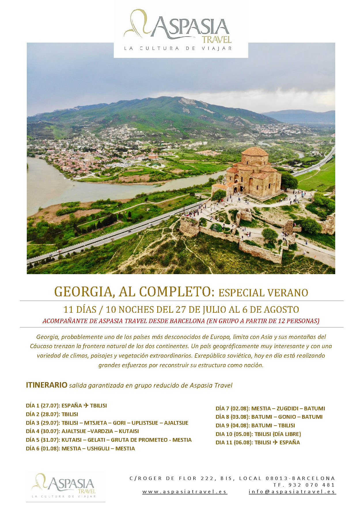 Oferta Aspasia Travel Georgia al Completo 11 dias salida 27 Agosto 2023 desde Madrid Barcelona Bilbao Valencia Malaga grupos reducidos