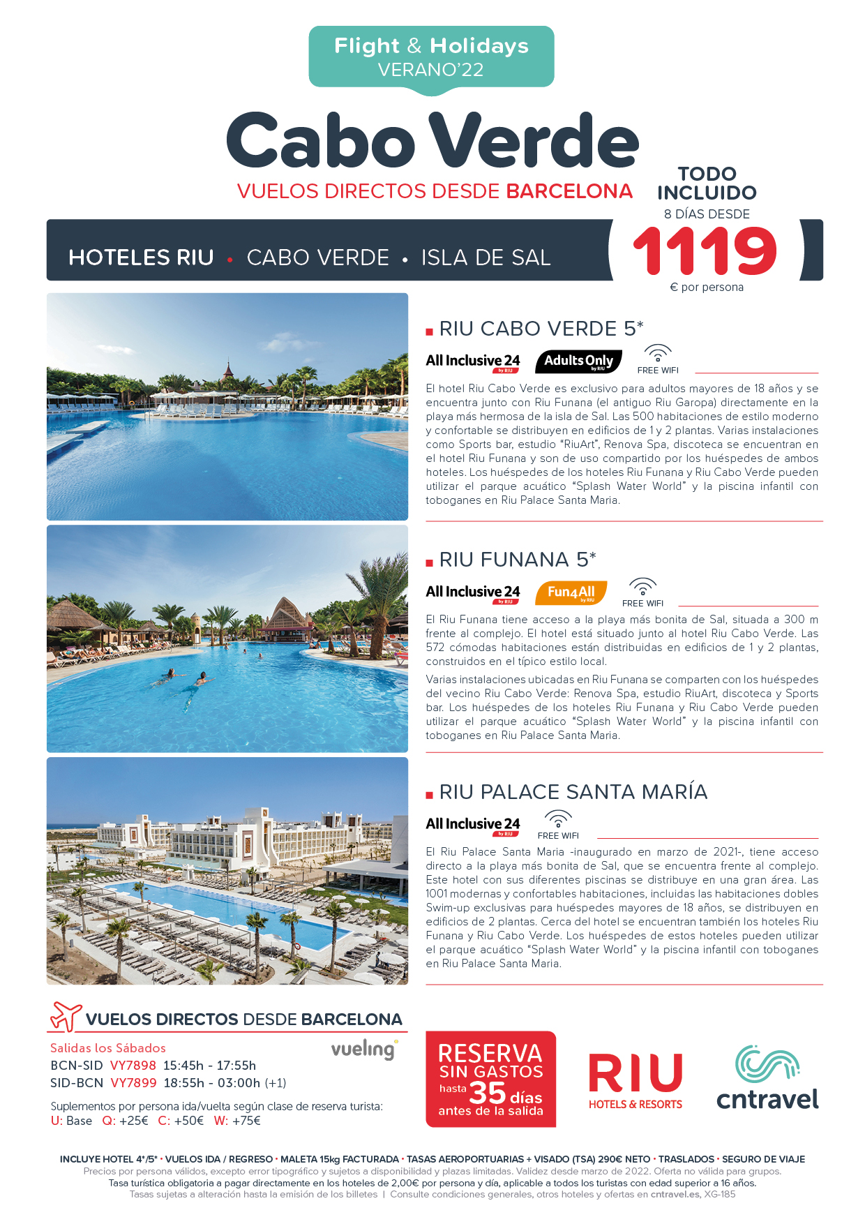 Oferta CN Travel Junio a Septiembre 2022 Vacaciones en Cabo Verde Hoteles Riu Todo Incluido 8 dias salida en vuelo directo desde Barcelona