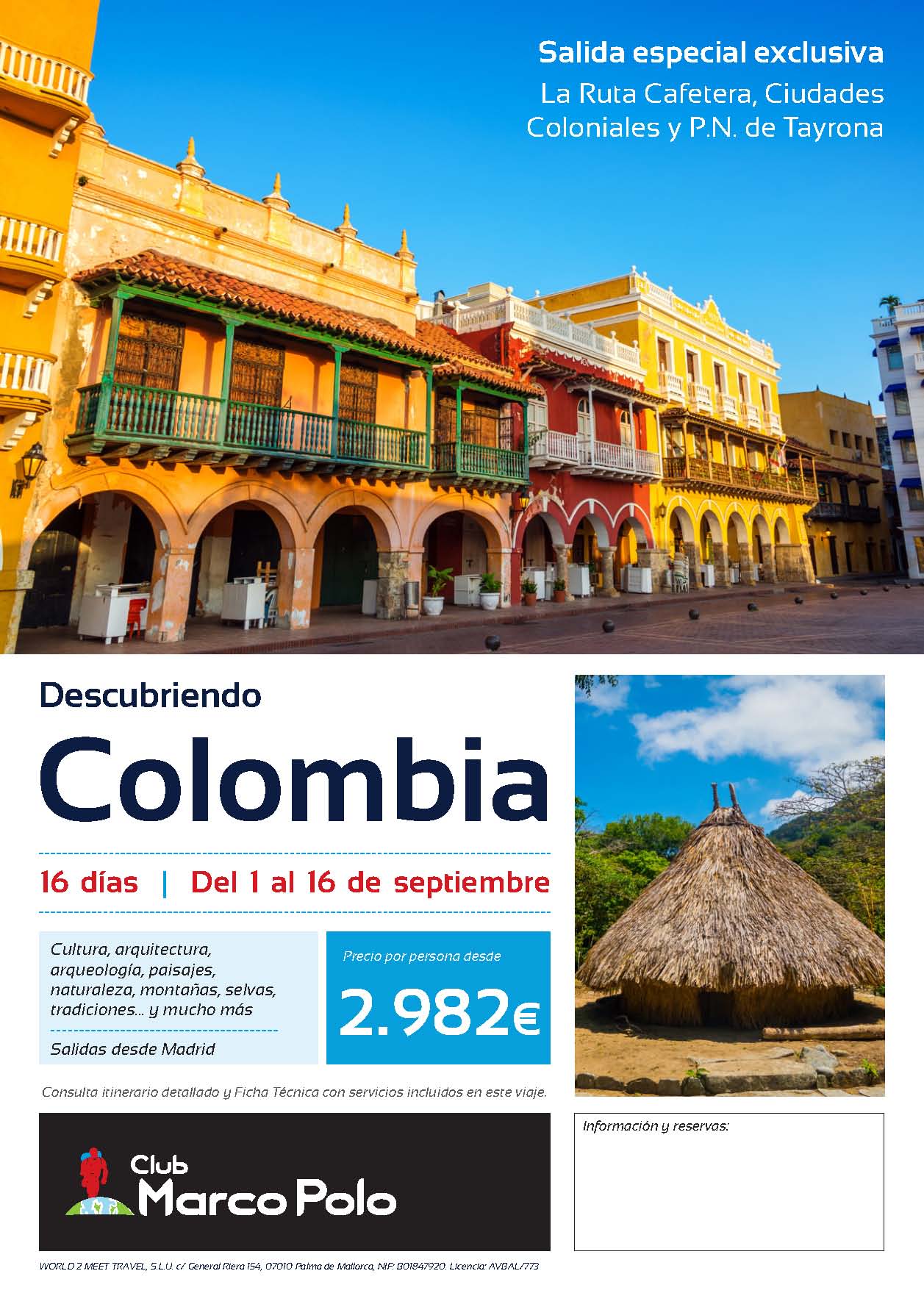 Oferta Club Marco Polo Descubriendo Colombia 16 dias salida 1 de septiembre de 2022 desde Madrid