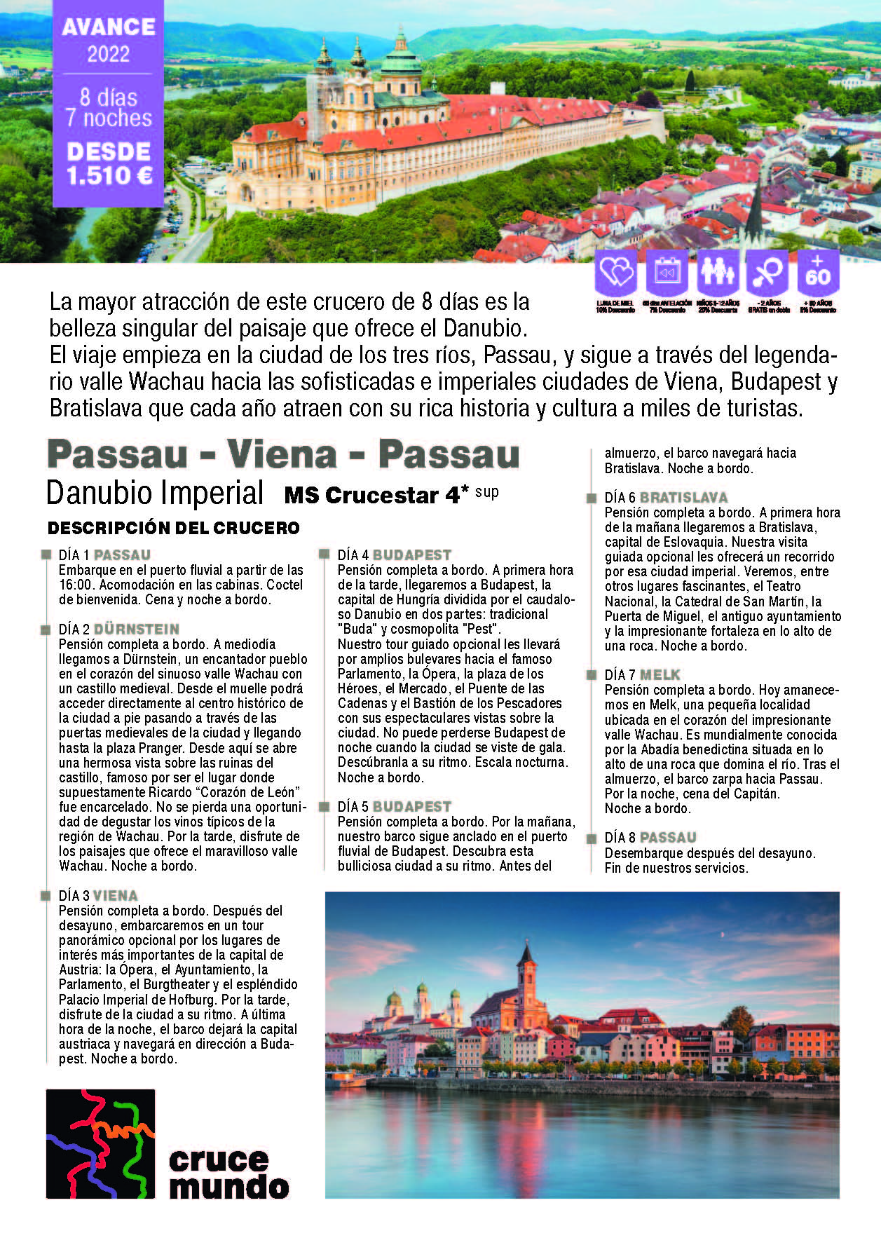 Oferta Crucemundo Danubio Imperial verano 2022 Passau-Viena-Passau