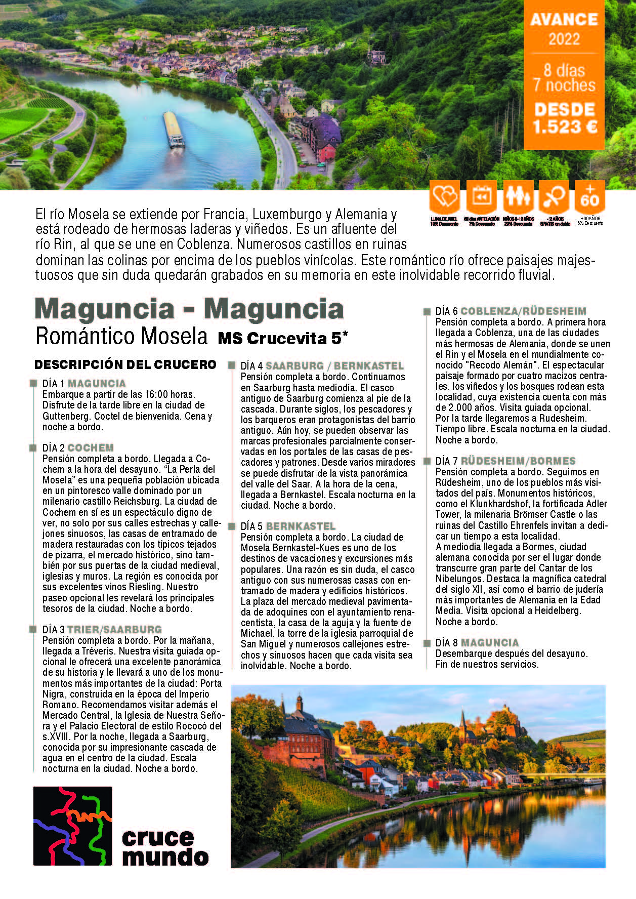 Oferta Crucemundo Romantico Mosela verano 2022 de Maguncia a Maguncia