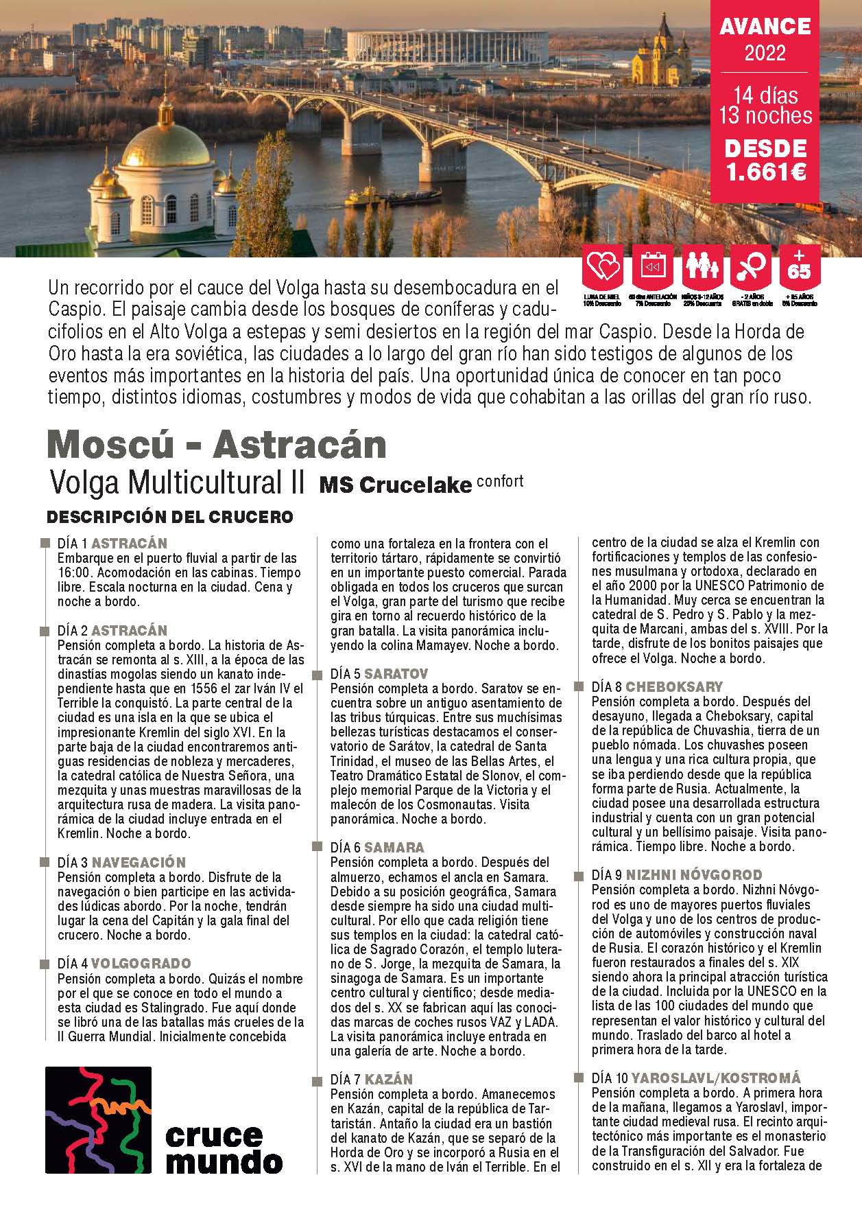 Oferta Crucemundo Volga Multicultural II verano 2022 Moscu-Astracan