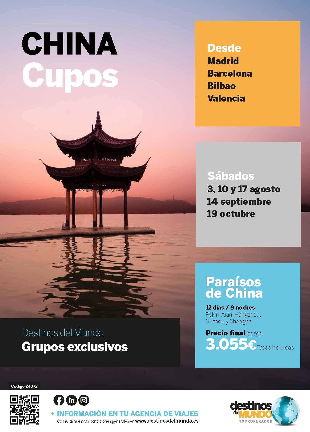 Oferta Destinos del Mundo circuito Paraisos de China 12 dias salidas julio a septiembre 2024 desde Madrid Barcelona Bilbao Valencia