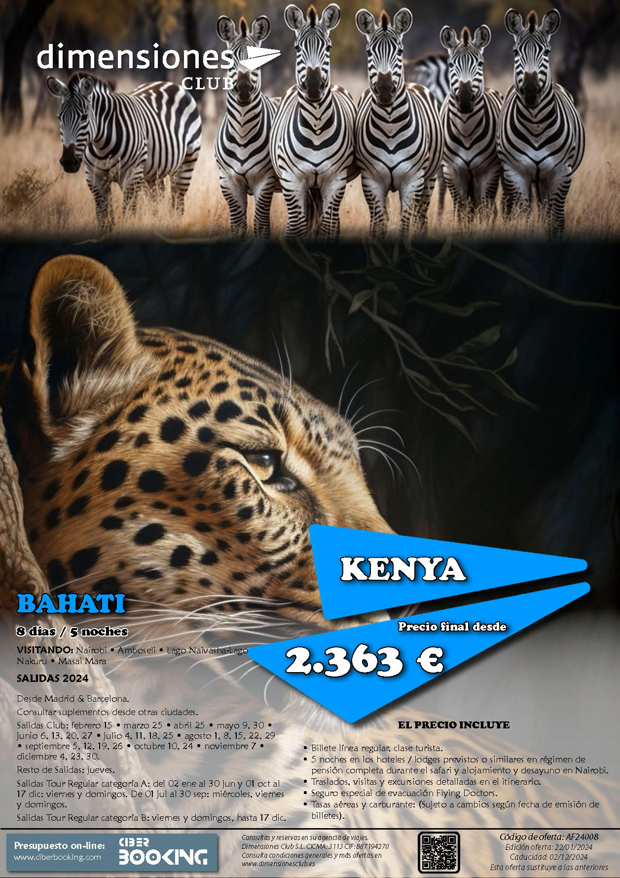 Oferta Dimensiones Club 2024 circuito Kenia Safari Bahati 8 dias salidas desde Madrid Barcelona Bilbao Valencia
