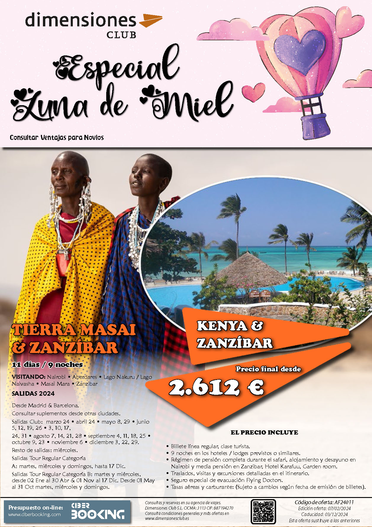 Oferta Dimensiones Club Luna de Miel en Kenia y Zanzibar 11 dias dias salidas Marzo a Diciembre 2024 desde Madrid y Barcelona