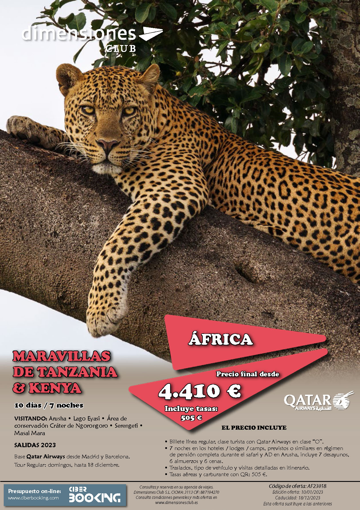 Oferta Dimensiones Club Maravillas de Tanzania y Kenia 2023 10 dias salidas desde Madrid y Barcelona vuelos Qatar Airways