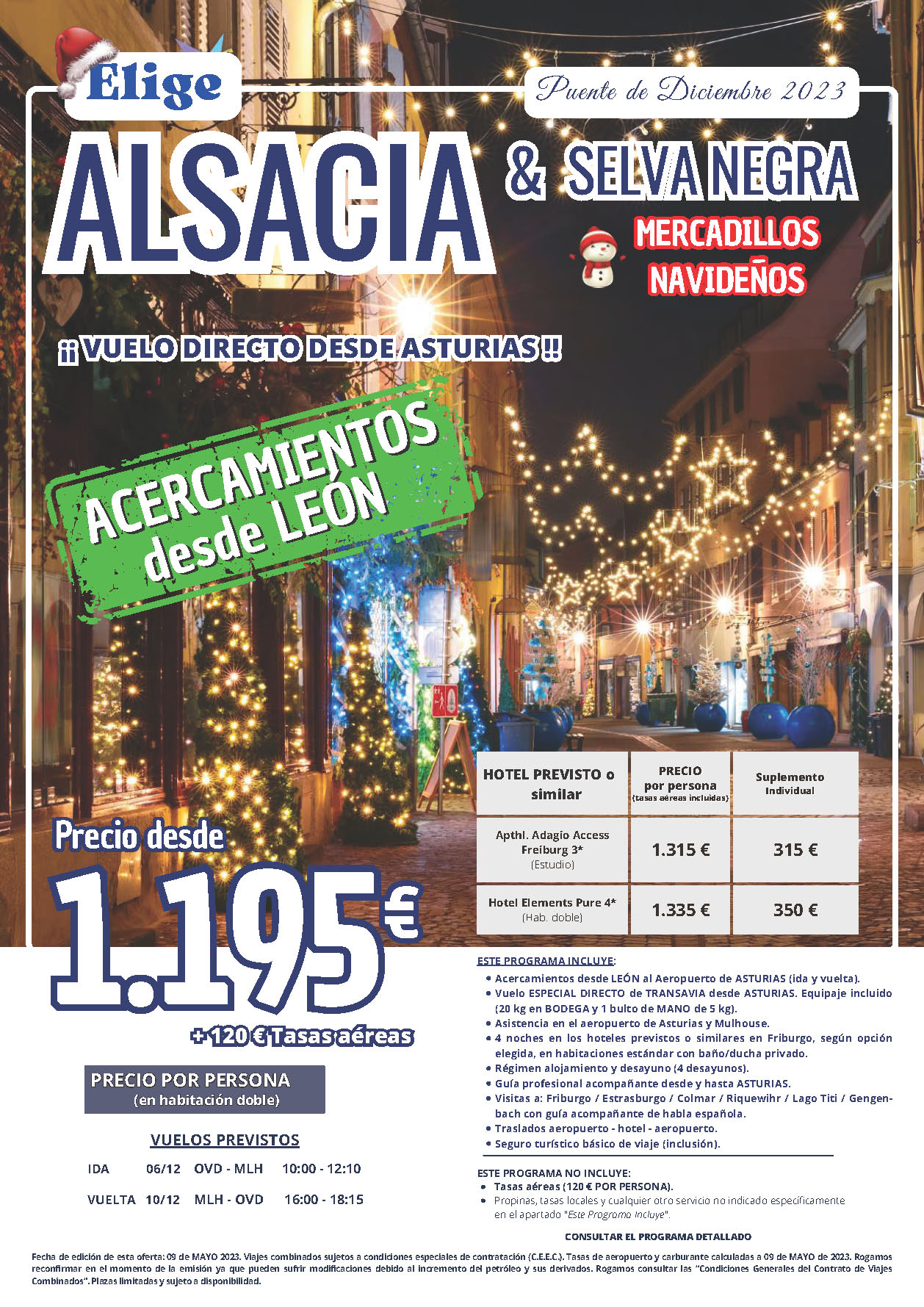Oferta Elige tu Viaje Puente de Diciembre 2023 circuito Alsacia y Selva Negra 5 dias salida 6 diciembre vuelo especial directo desde Asturias acercamiento Leon