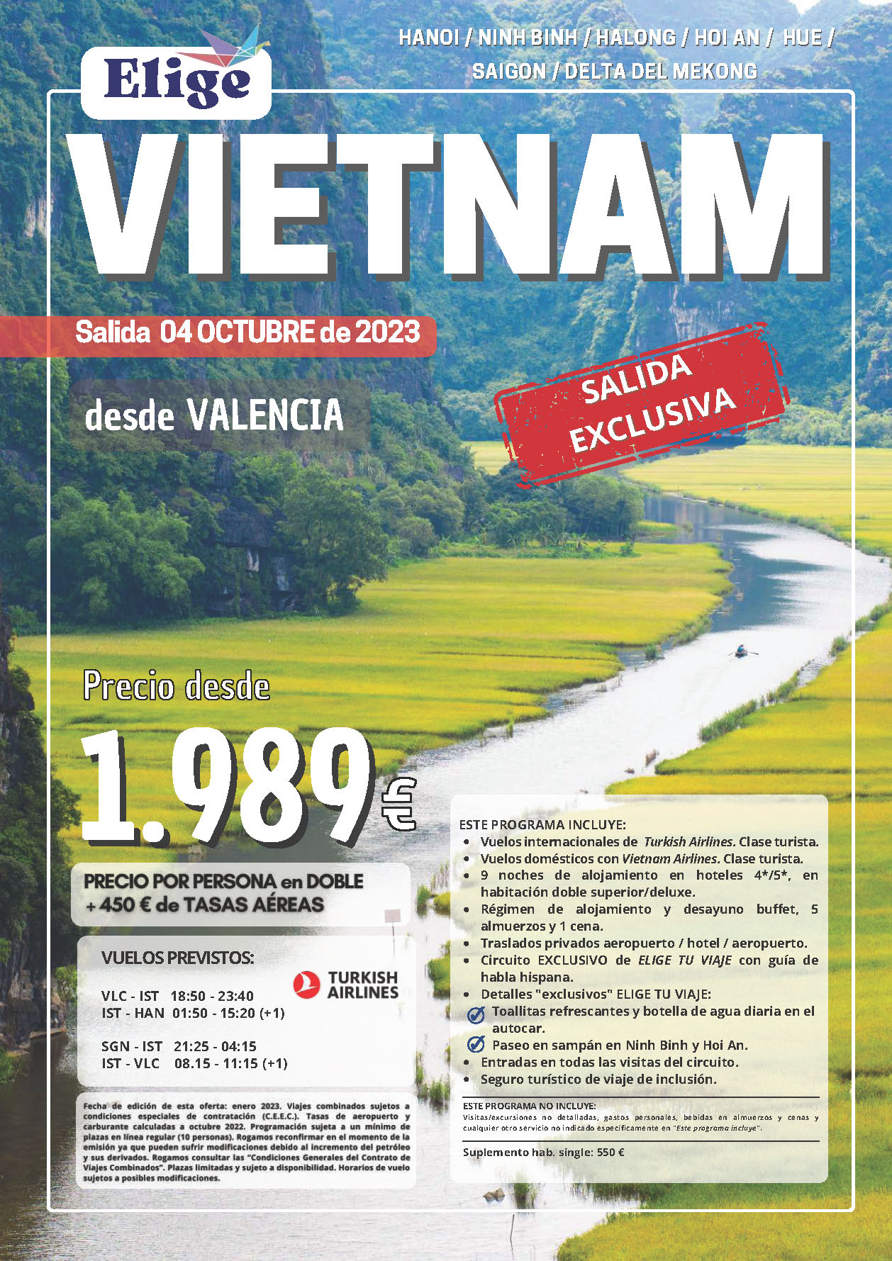 Oferta Elige tu Viaje circuito Vietnam 12 dias salidas desde Valencia Octubre 2023 vuelos Turkish Airlines