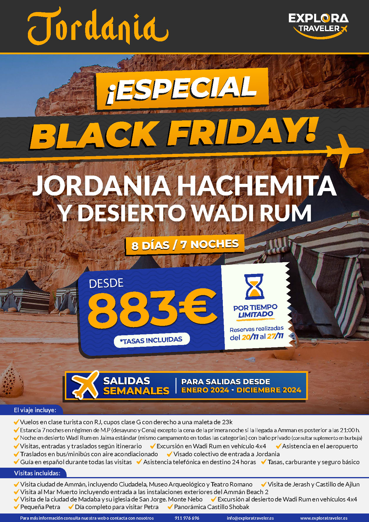 Oferta Explora Traveler Black Friday Jordania Hachemita y Wadi Rum 8 dias salidas 2024 vuelo directo desde Madrid y Barcelona