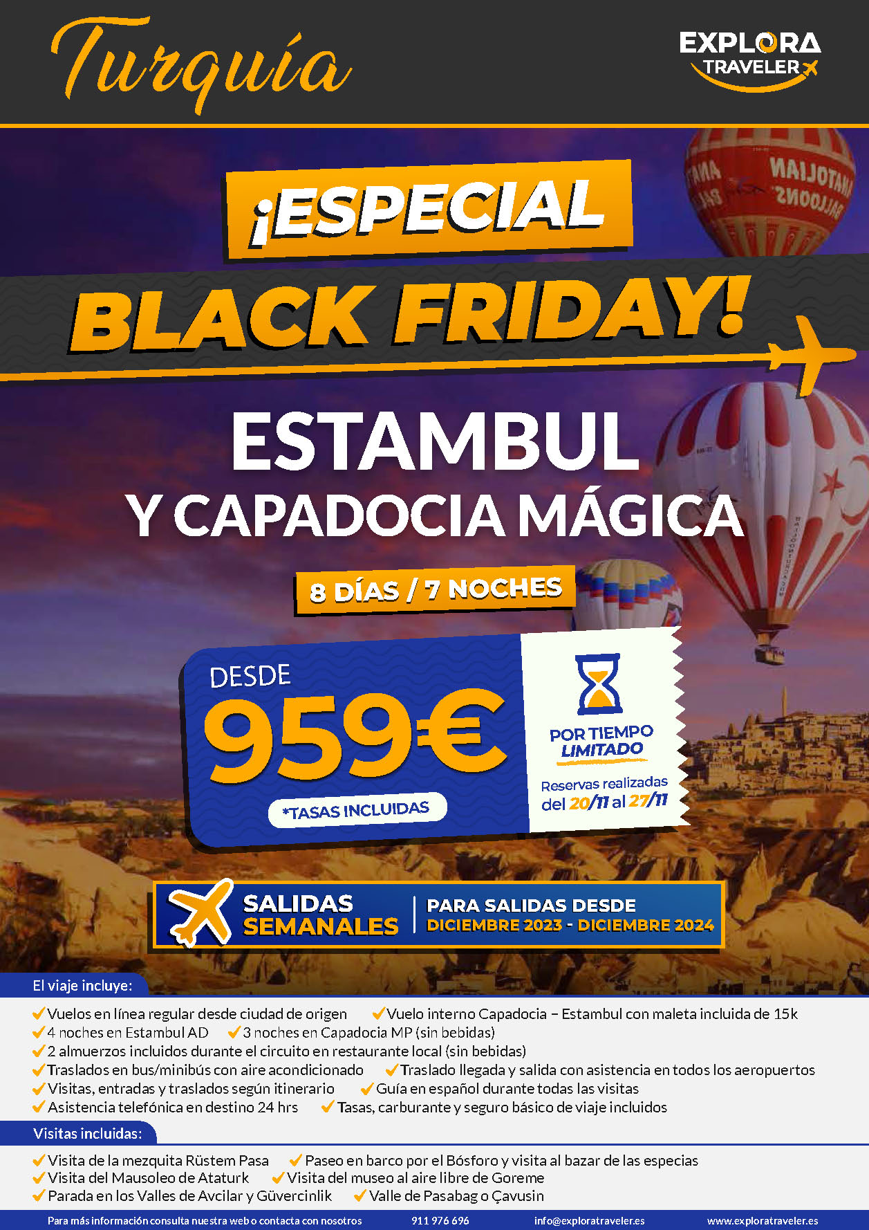 Oferta Explora Traveler Black Friday Turquia Estambul y Capadocia 8 dias salidas 2023 y 2024 vuelo directo desde Madrid Barcelona Valencia Malaga