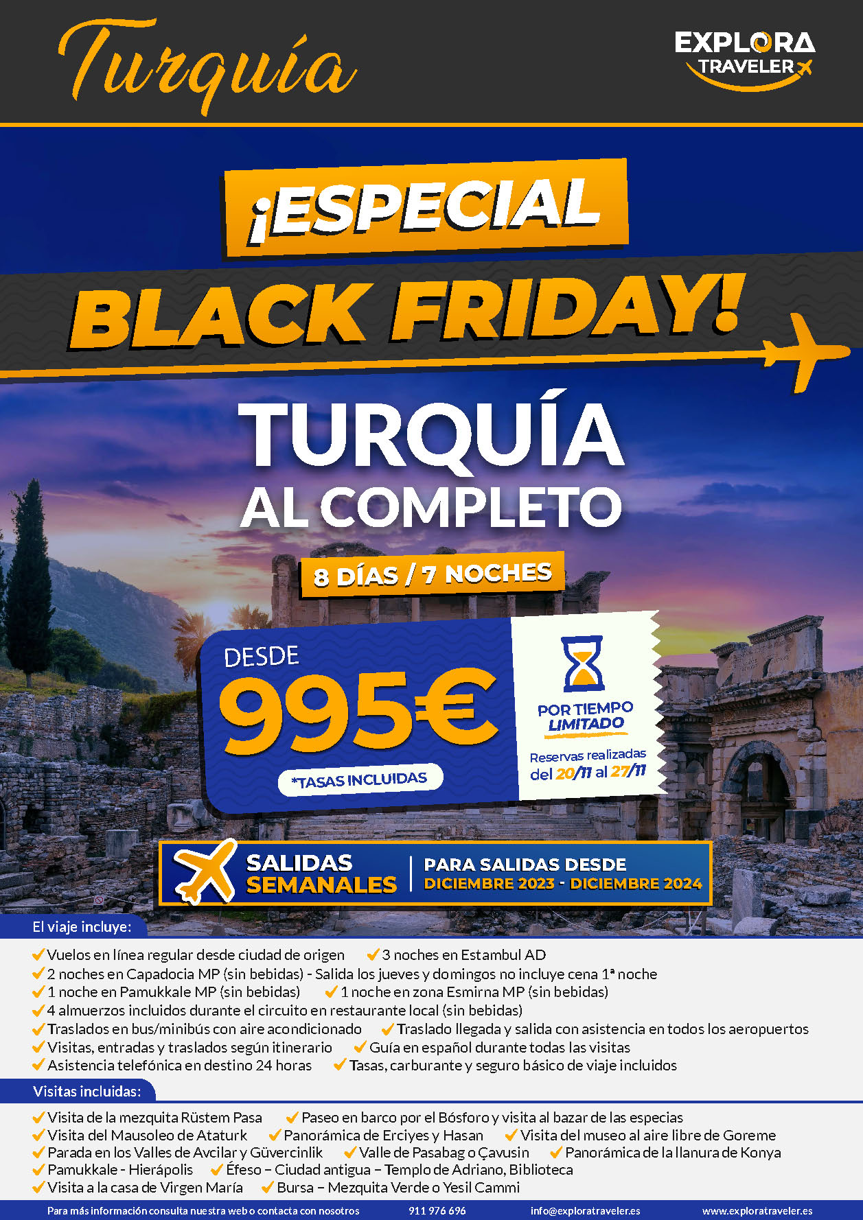 Oferta Explora Traveler Black Friday Turquia al Completo 8 dias salidas 2023 y 2024 vuelo directo desde Madrid Barcelona Bilbao Valencia Malaga