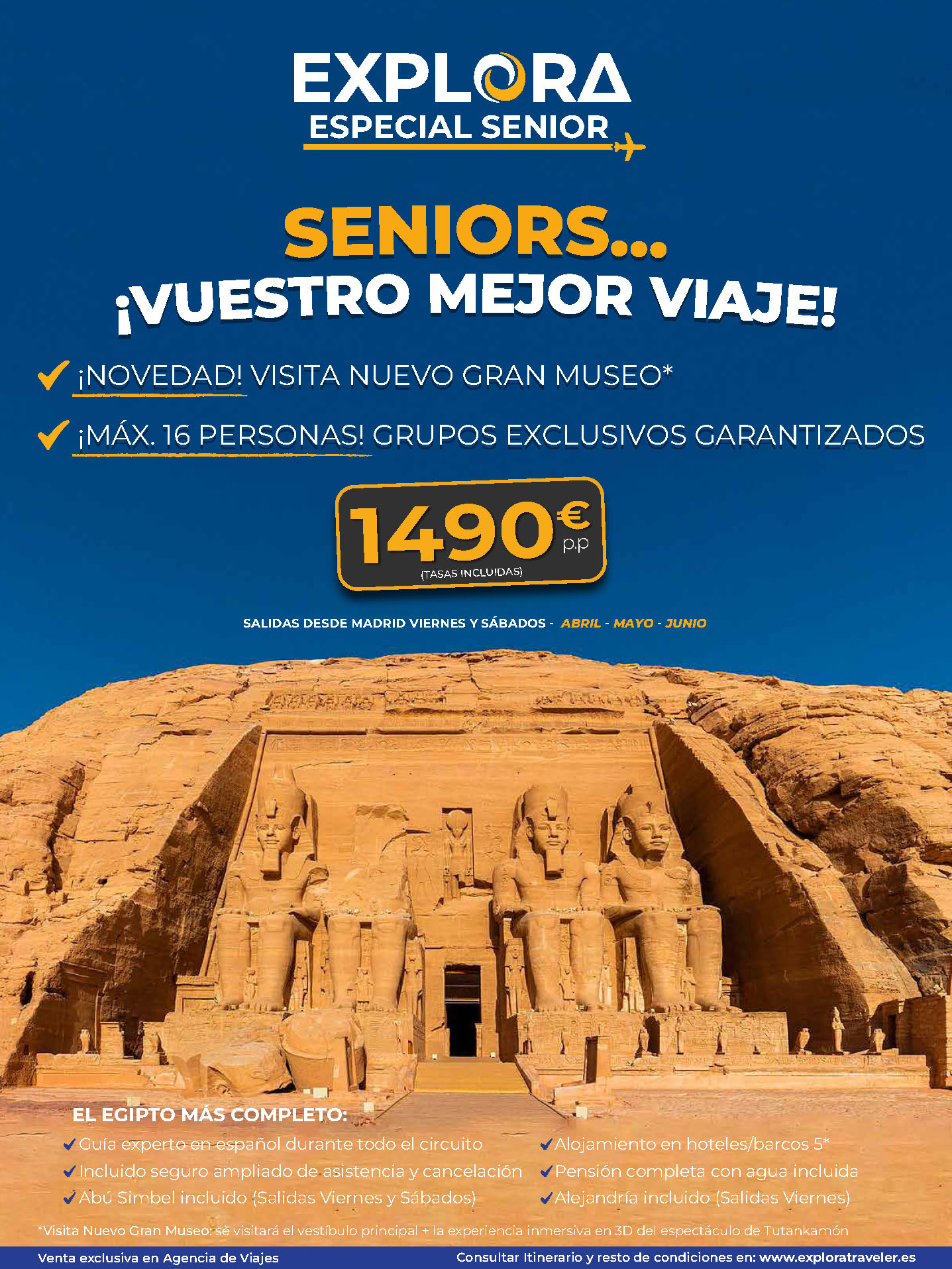 Oferta Explora Traveler Egipto Senior Charter Todo Incluido con Alejandria 8 dias salidas abril a junio 2024 vuelo directo desde Madrid