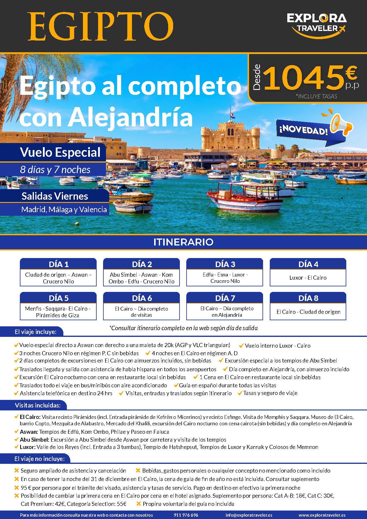 Oferta Explora Traveler Egipto al Completo con Alejandria 8 dias salidas 2023-2024 salidas desde Madrid Malaga y Valencia