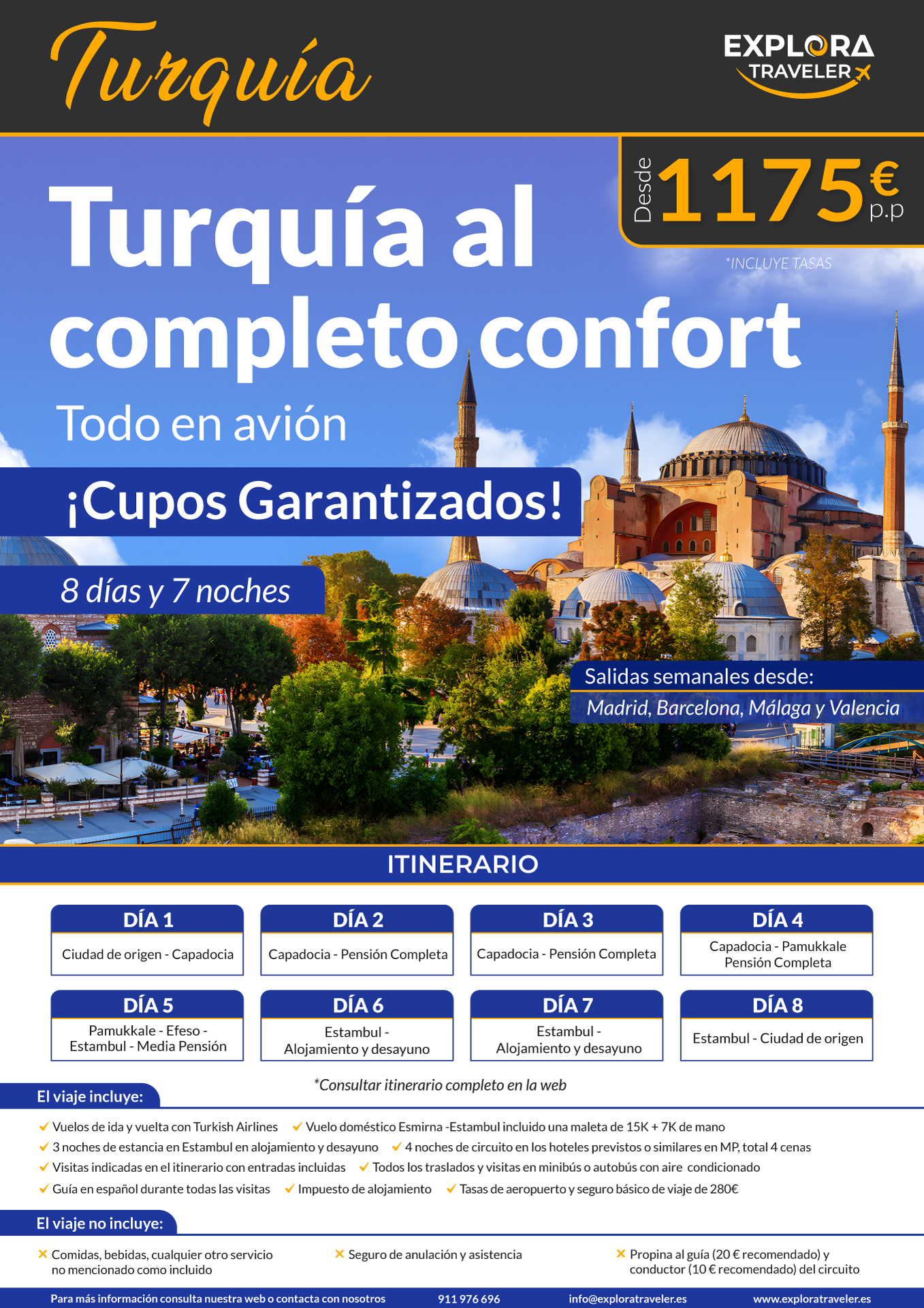 Oferta Explora Traveler Turquia al Completo Confort 8 dias Verano 2023 salidas desde Madrid Barcelona Valencia Malaga vuelos Turkish Airlines