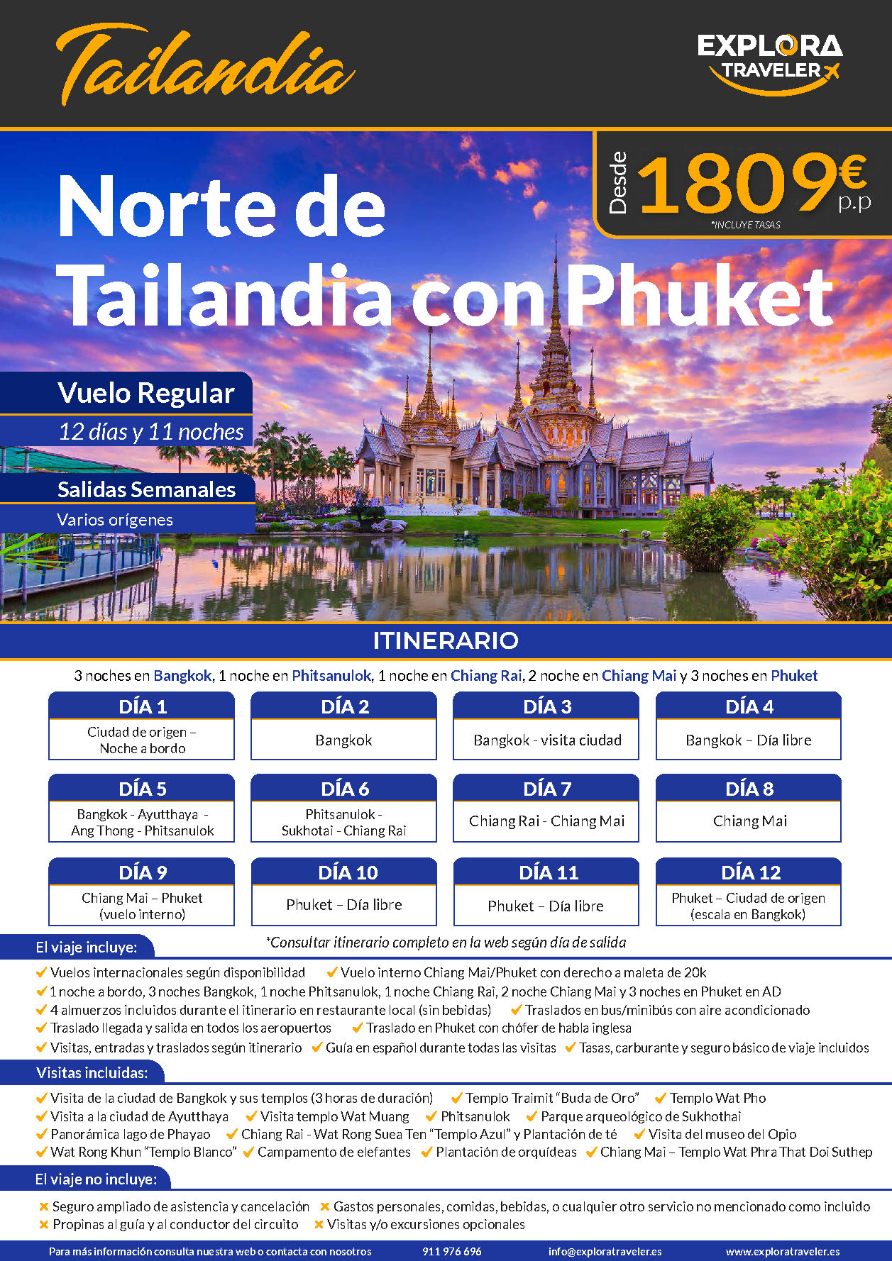 Oferta Explora Traveler circuito Norte de Tailandia con Phuket 12 dias salidas 2024 desde Madrid Barcelona Bilbao Malaga y Valencia