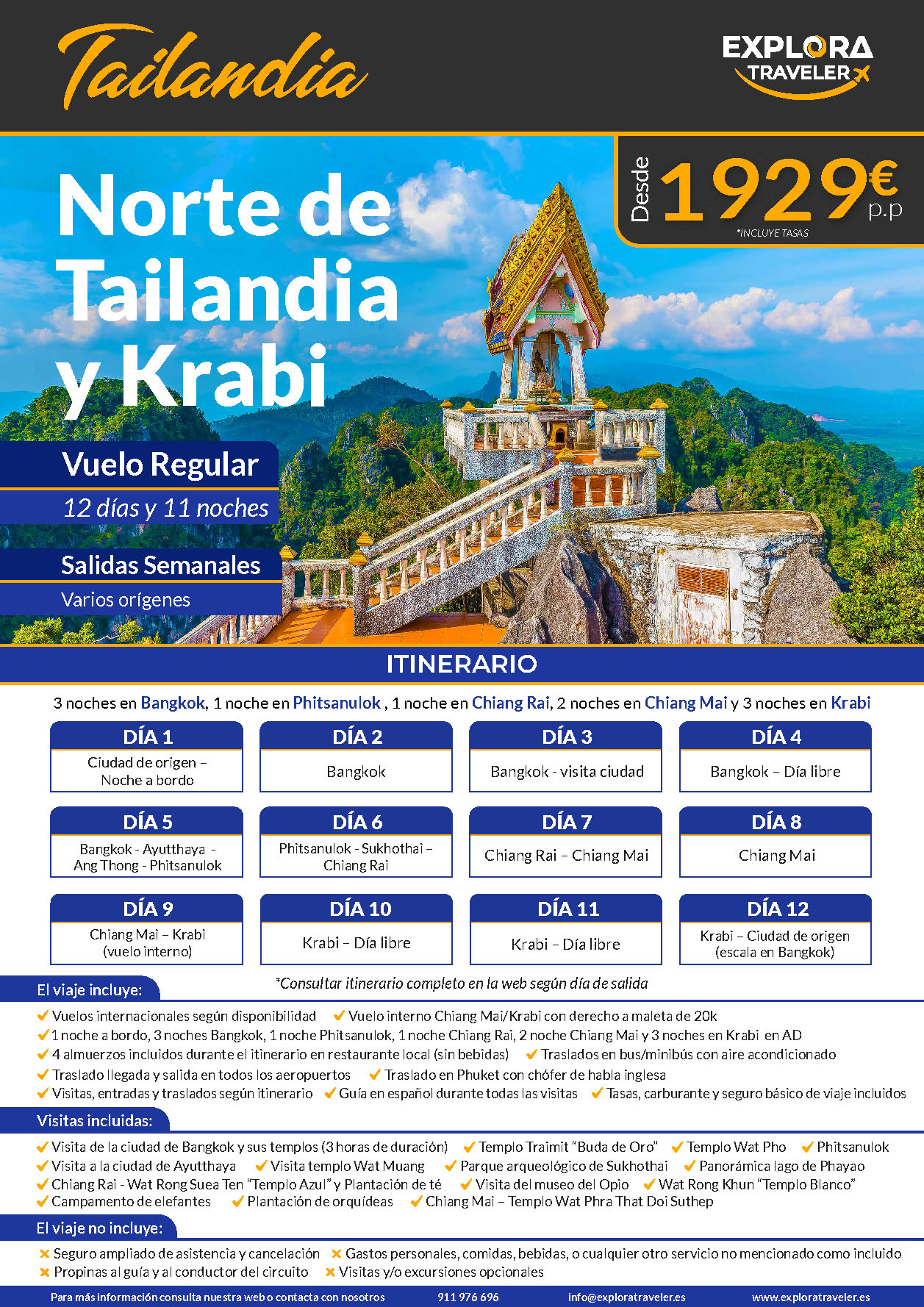 Oferta Explora Traveler circuito Norte de Tailandia y Krabi 12 dias salidas 2024 desde Madrid Barcelona Bilbao Malaga y Valencia