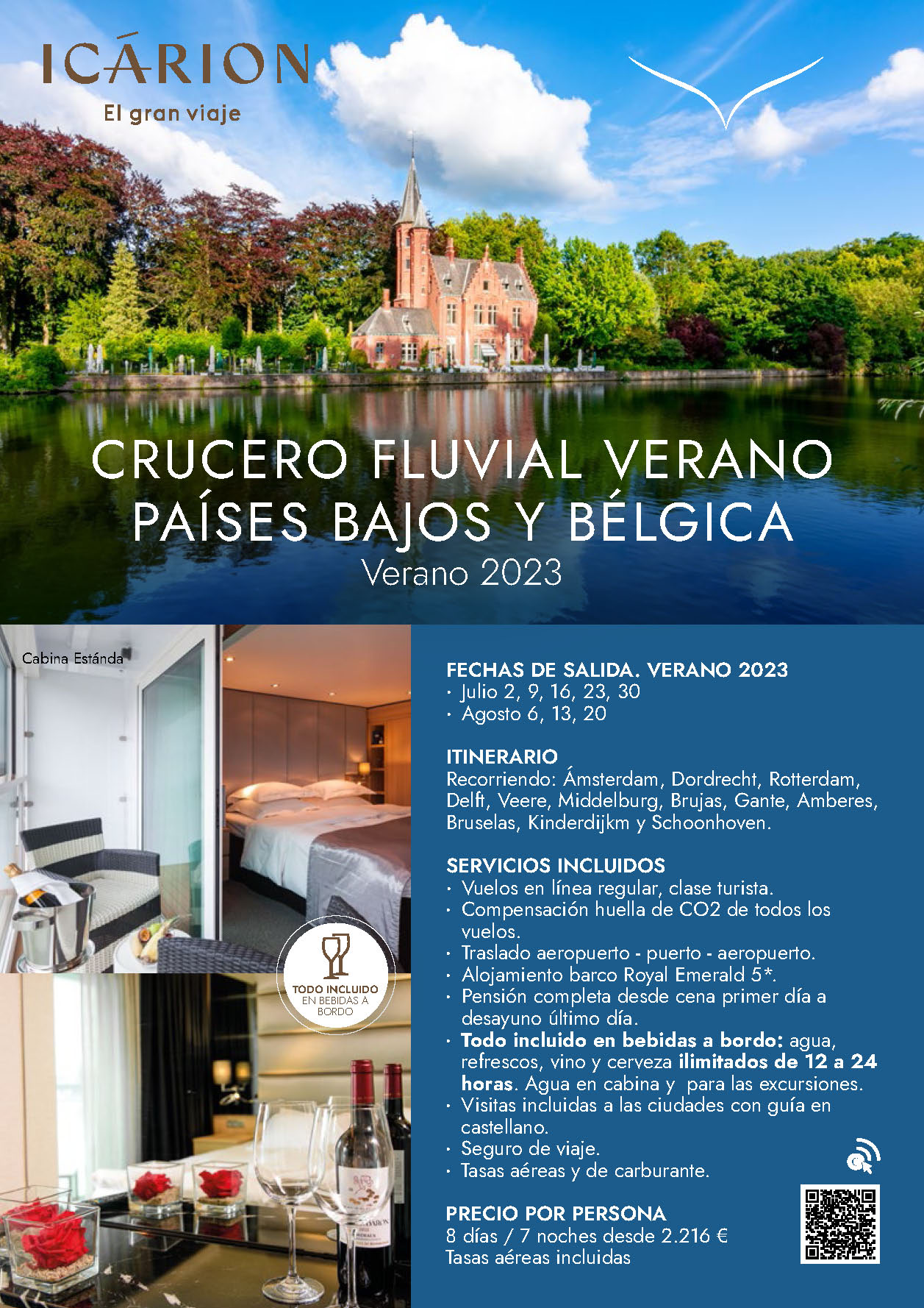 Oferta Icarion Verano 2023 Crucero Fluvial Flandes y Paises Bajos 8 dias salidas desde Madrid Barcelona Bilbao Valencia Malaga