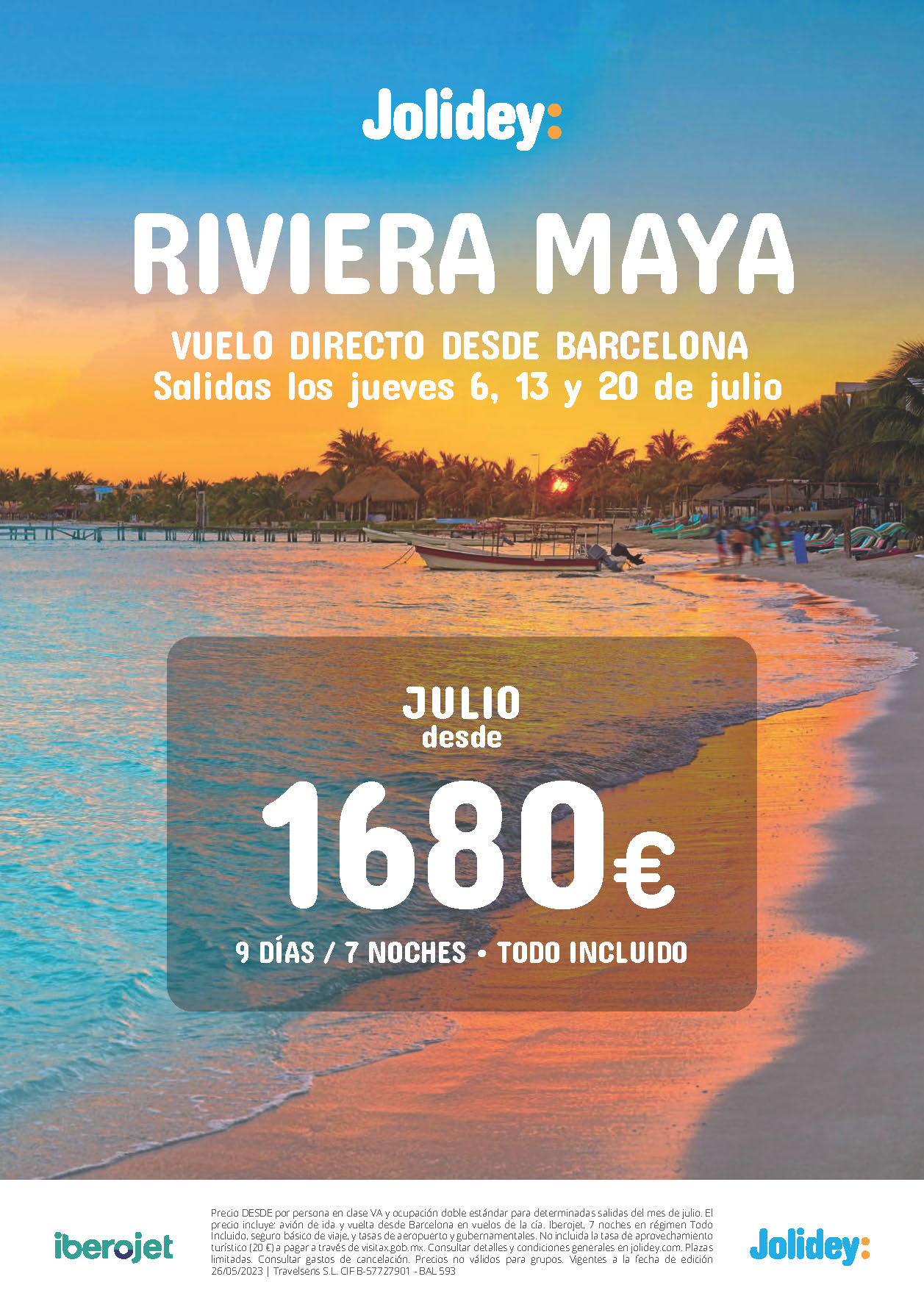 Oferta Jolidey Especial Julio 2023 Riviera Maya 9 dias Todo Incluido salida en vuelo especial directo desde Barcelona