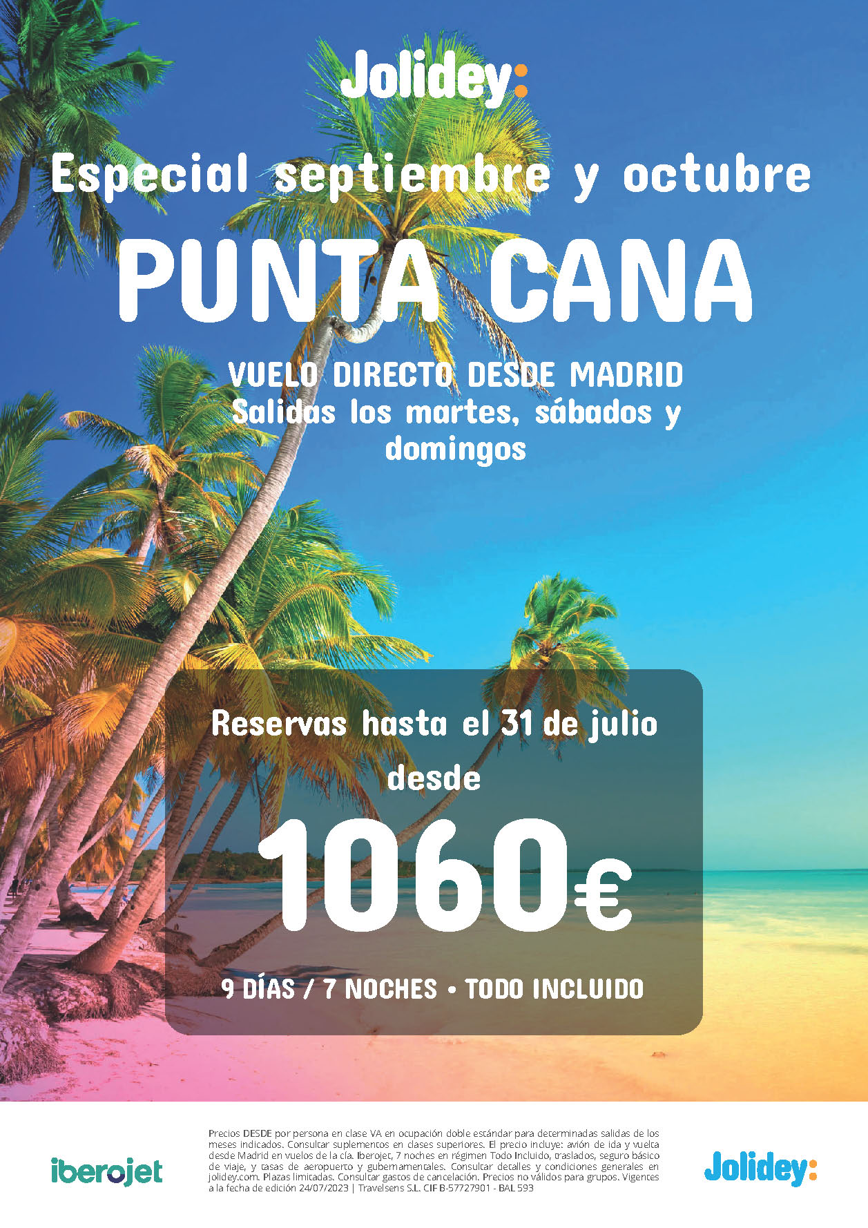 Oferta Jolidey Especial Septiembre Octubre 2023 Estancia en Punta Cana Republica Dominicana 9 dias Todo Incluido salidas en vuelo directo desde Madrid