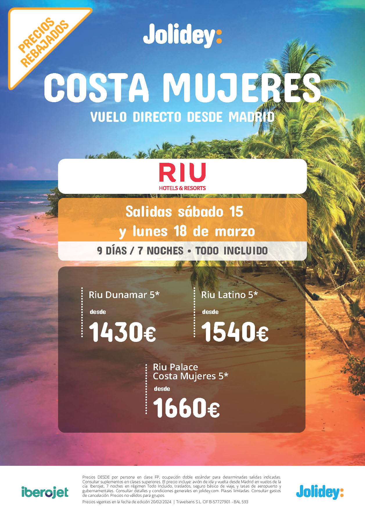 Oferta Jolidey Estancia en Costa Mujeres Mexico 9 dias Hotel Riu 5 estrellas Todo Incluido salidas Marzo 2024 en vuelo directo desde Madrid