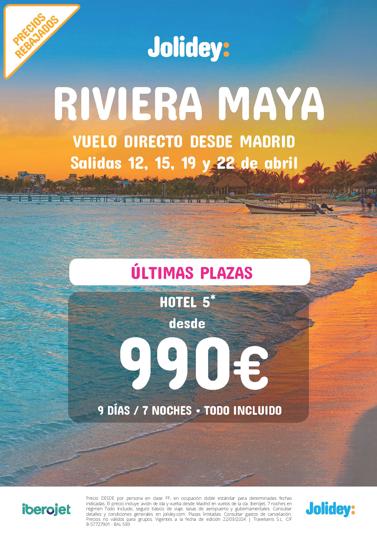 Oferta Jolidey Ultima Hora Estancia en Riviera Maya 9 dias Hotel 5 estrellas Todo Incluido salidas Abril 2024 en vuelo directo desde Madrid