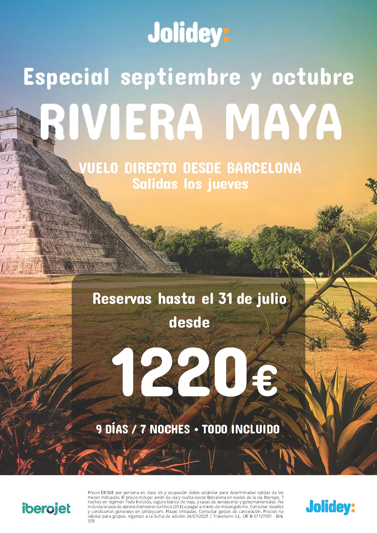 Oferta Jolidey Venta Anticipada Septiembre Octubre 2023 Riviera Maya 9 dias Todo Incluido salidas en vuelo directo desde Barcelona