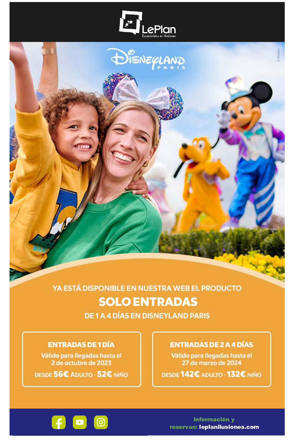 Oferta LePlan Ilusiones Disneyland Paris solo entradas 2023-2024