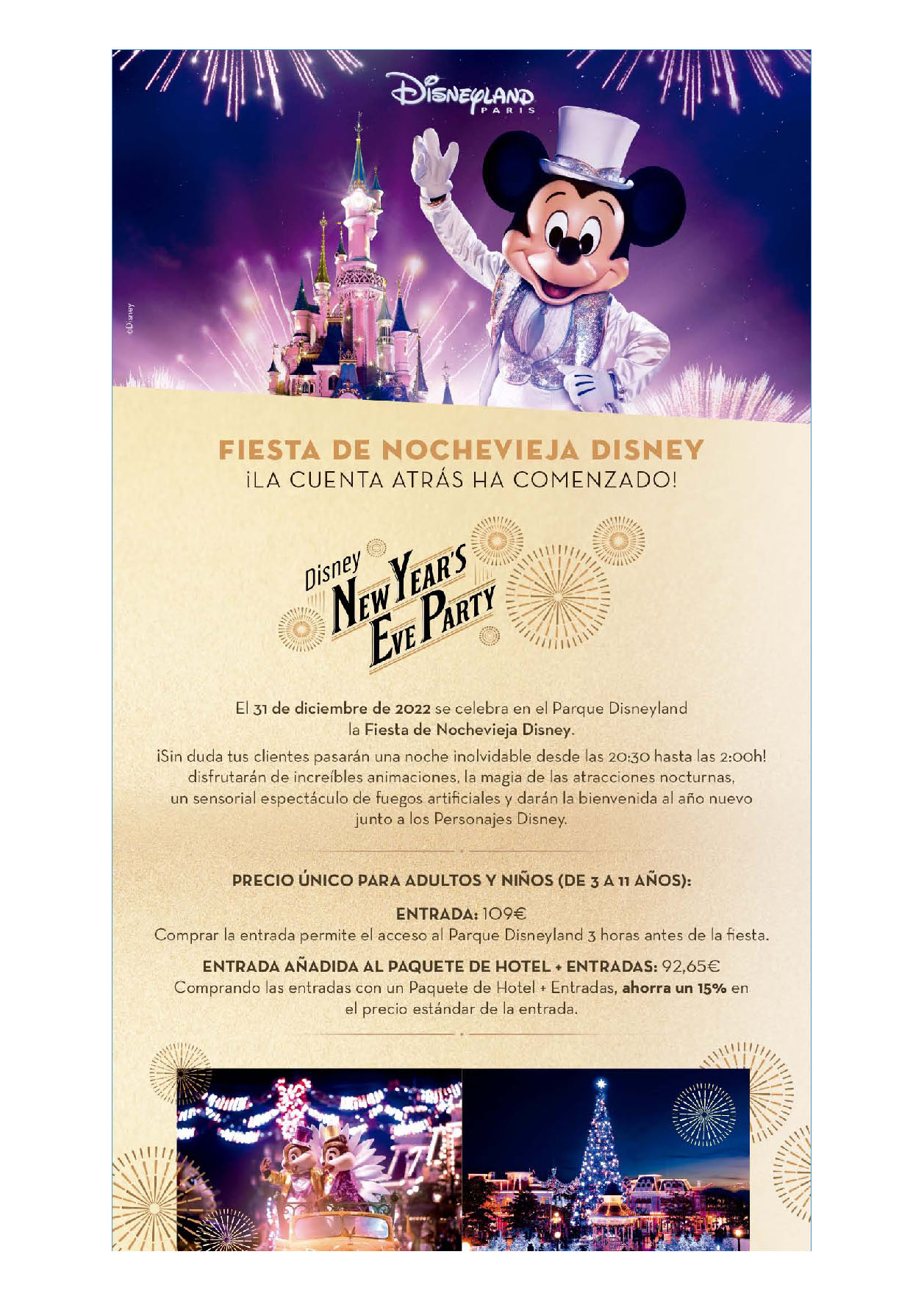 Oferta LePlan Ilusiones Fiesta de Nochevieja Disney en Disneyland Paris 31 de diciembre 2022