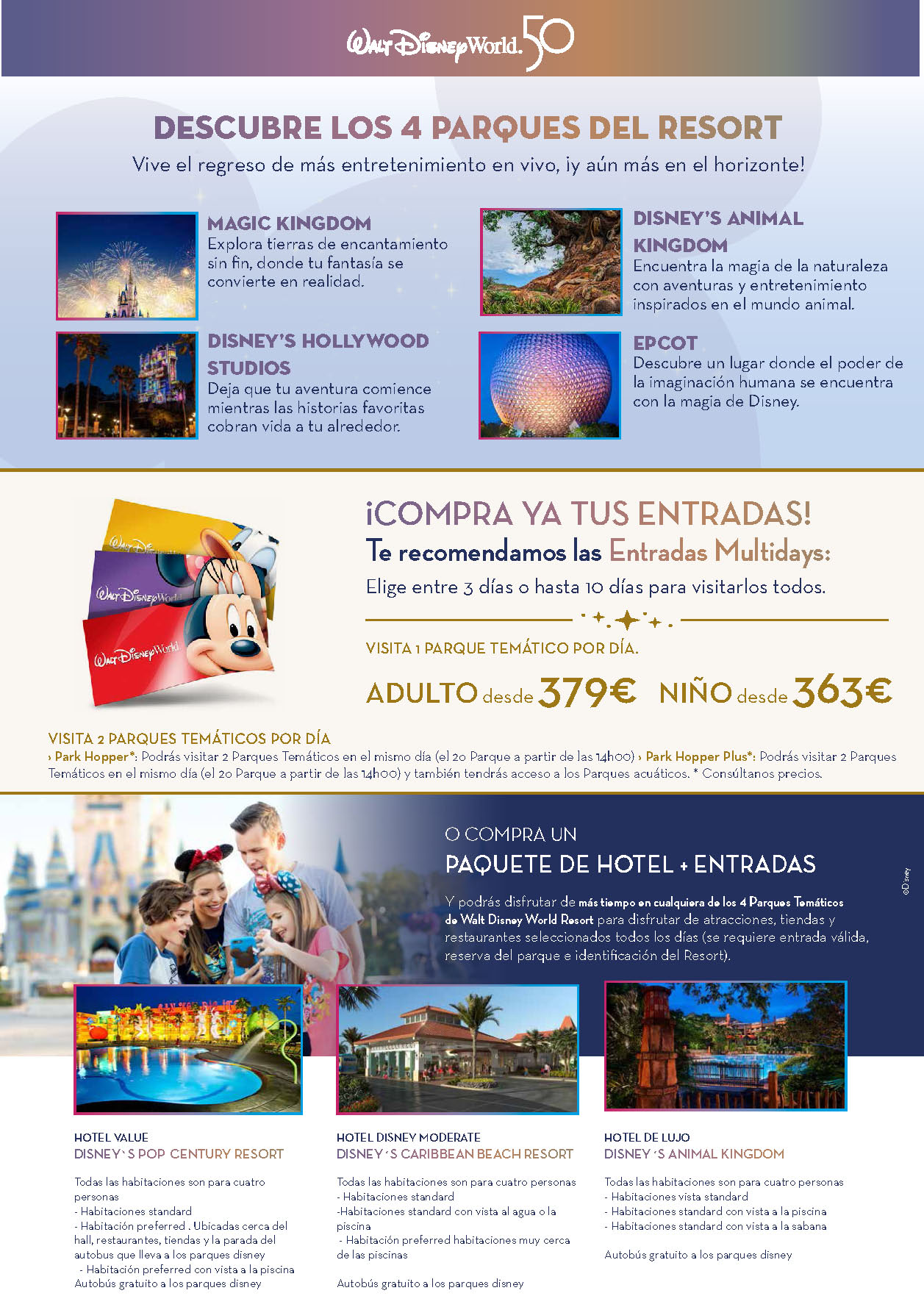 Oferta LePlan Ilusiones Parques Walt Disney World Resort Entradas y Paquetes Hotel + Entradas 2023-2024