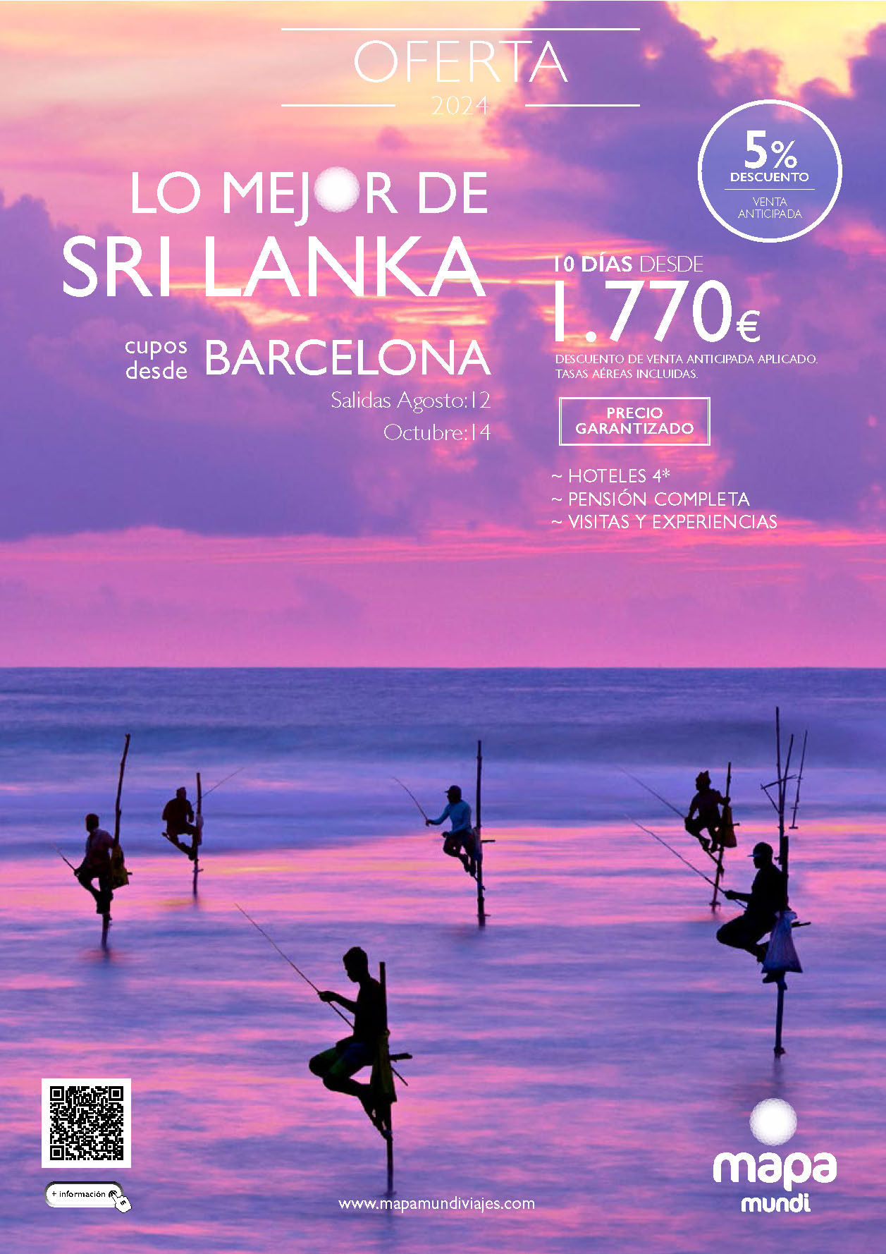 Oferta Mapa Mundi circuito Lo Mejor de la Sri Lanka 10 dias Pension Completa Cupos salidas Agosto y Octubre 2024 desde Barcelona