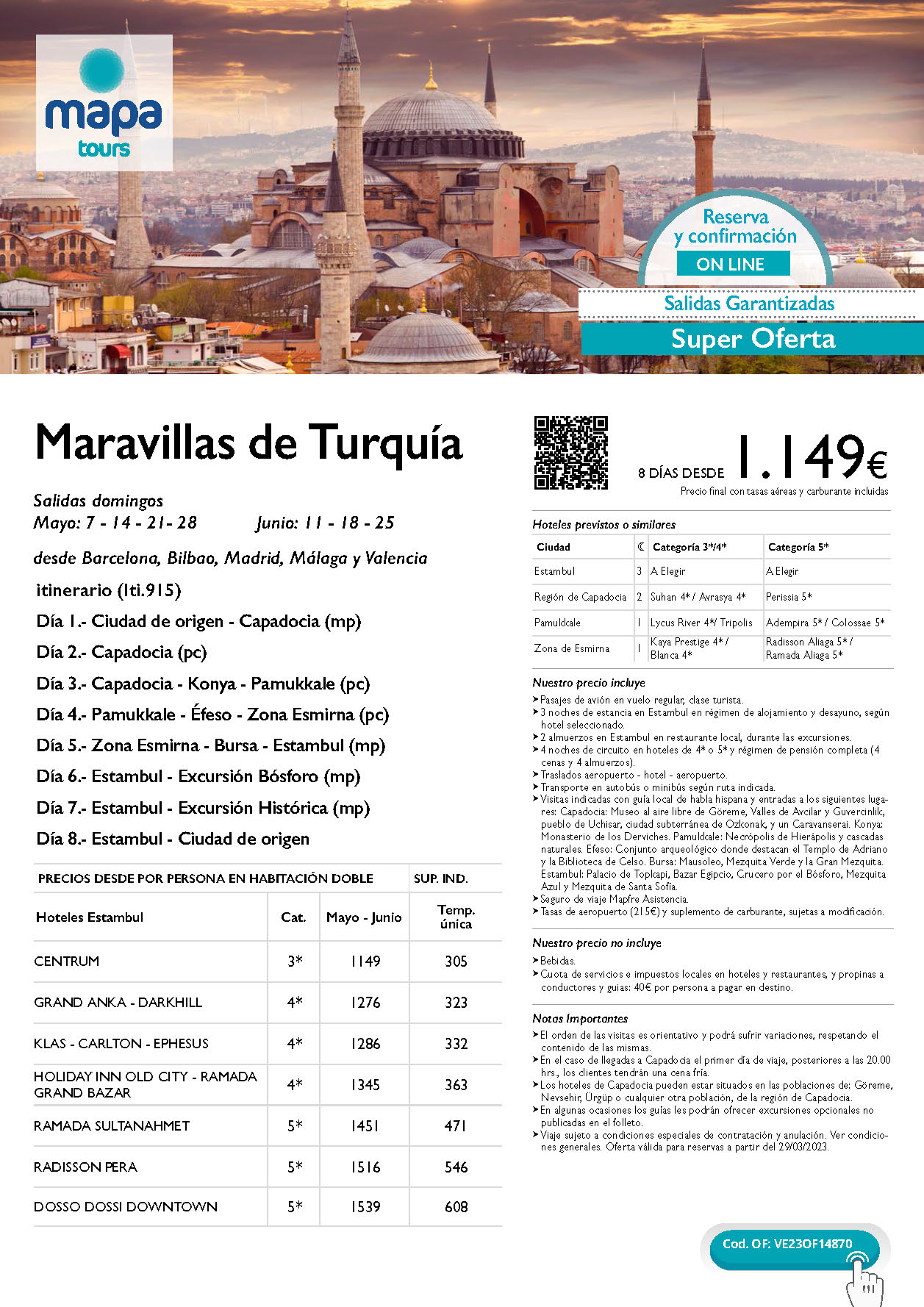 Oferta Mapa Tours Maravillas de Turquia 8 dias salidas Mayo Junio 2023 desde Madrid Barcelona Bilbao Malaga Valencia
