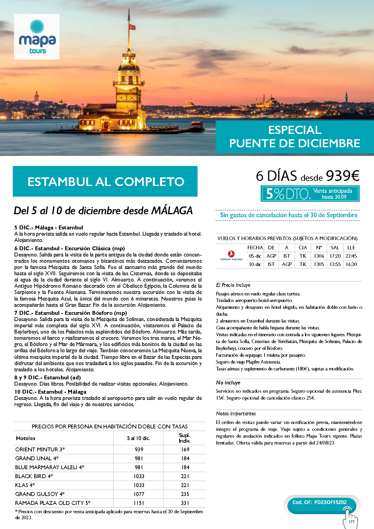 Oferta Mapa Tours Puente de Diciembre 2023 Estambul al Completo 6 dias salida 5 de diciembre en vuelo directo desde Malaga