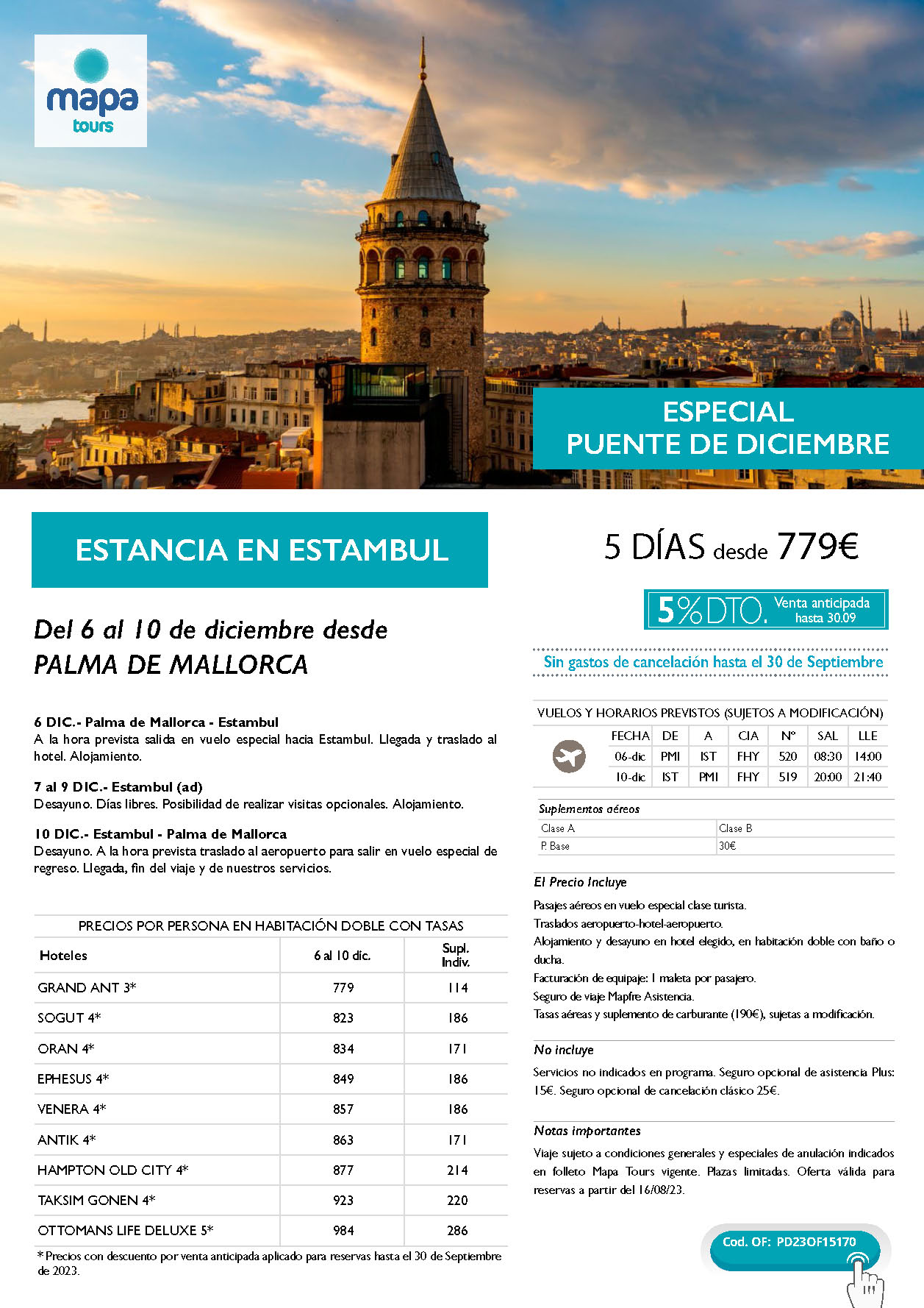 Oferta Mapa Tours Puente de Diciembre 2023 Estancia en Estambul 5 dias salida 6 diciembre en vuelo especial directo desde Palma de Mallorca