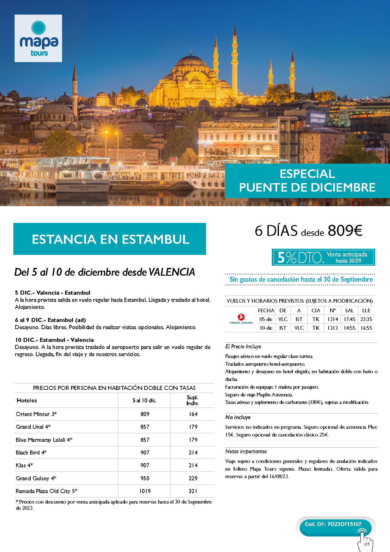 Oferta Mapa Tours Puente de Diciembre 2023 Estancia en Estambul 6 dias salida 5 diciembre en vuelo regular directo desde Valencia
