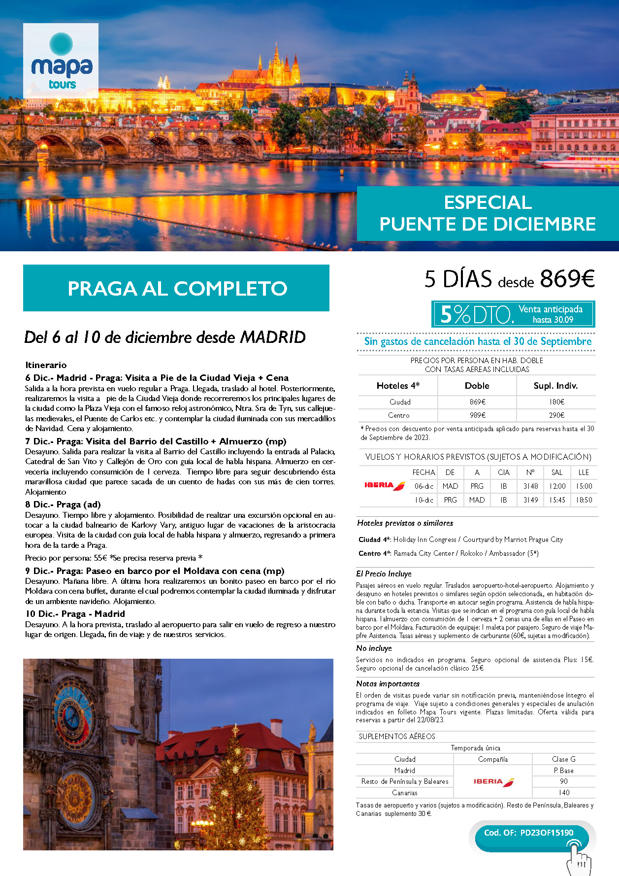 Oferta Mapa Tours Puente de Diciembre 2023 Praga al Completo 5 dias salida 6 de diciembre en vuelo directo desde Madrid