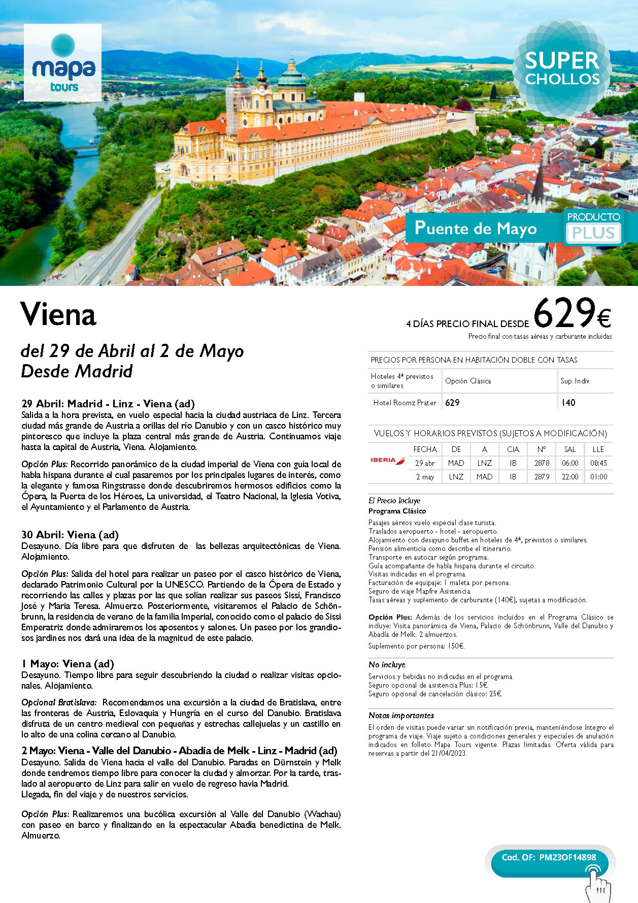 Oferta Mapa Tours Puente de Mayo 2023 Viena 4 dias salida 29 abril en vuelo directo desde Madrid
