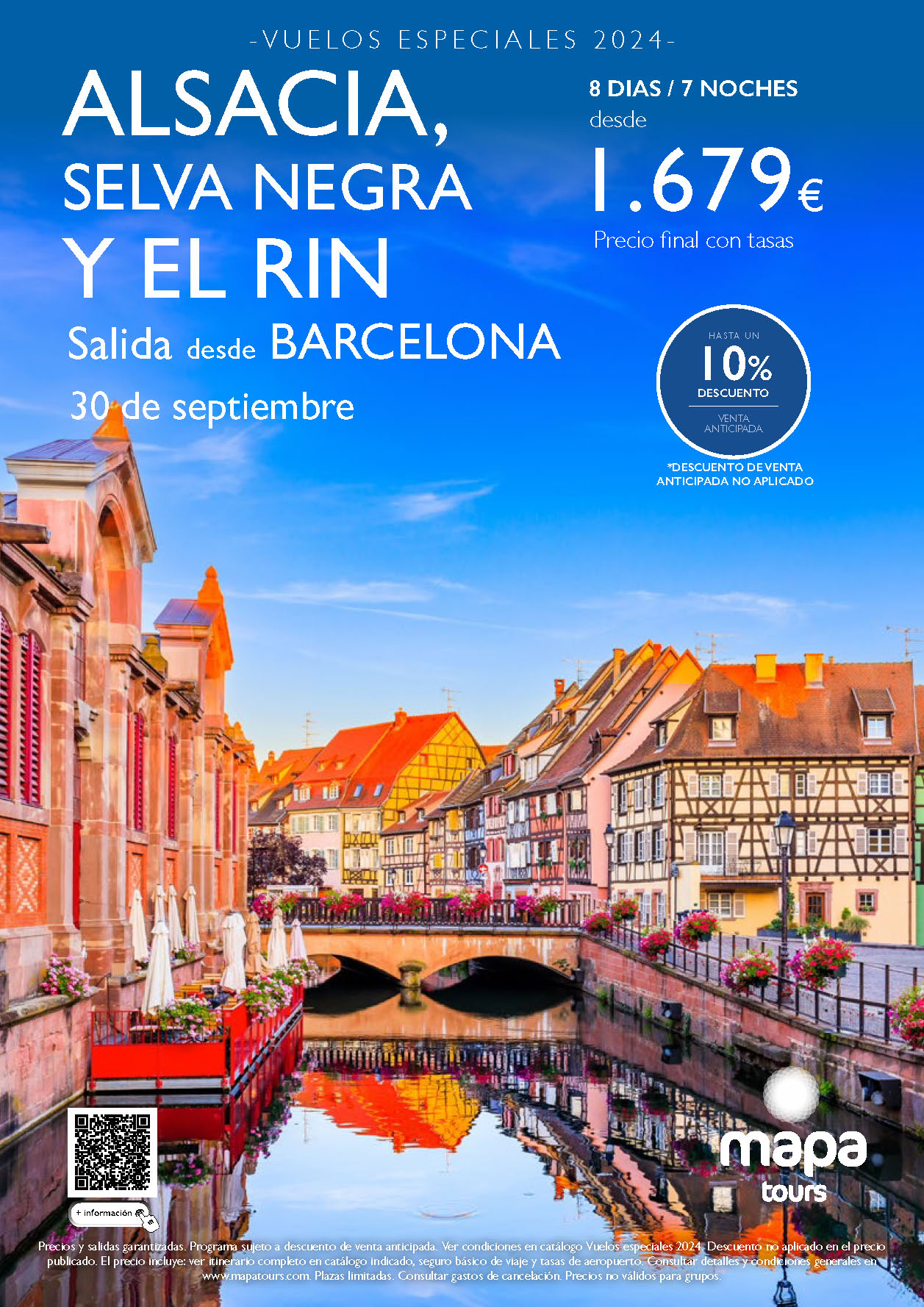 Oferta Mapa Tours circuito Alsacia Selva Negra y el Rin 8 dias salida 30 Septiembre 2024 vuelo especial directo desde Barcelona