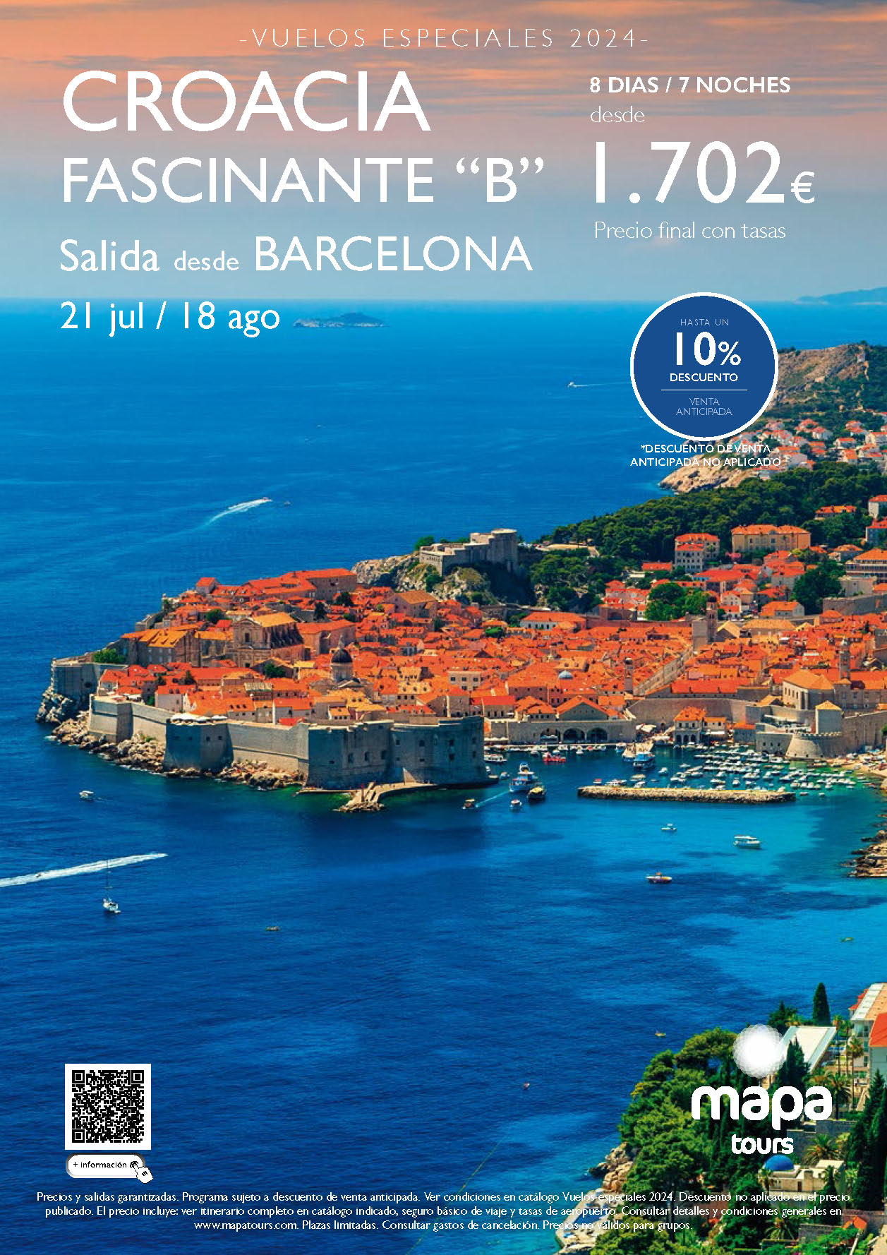 Oferta Mapa Tours circuito Croacia 8 dias salidas Julio Agosto 2024 vuelo especial directo desde Barcelona