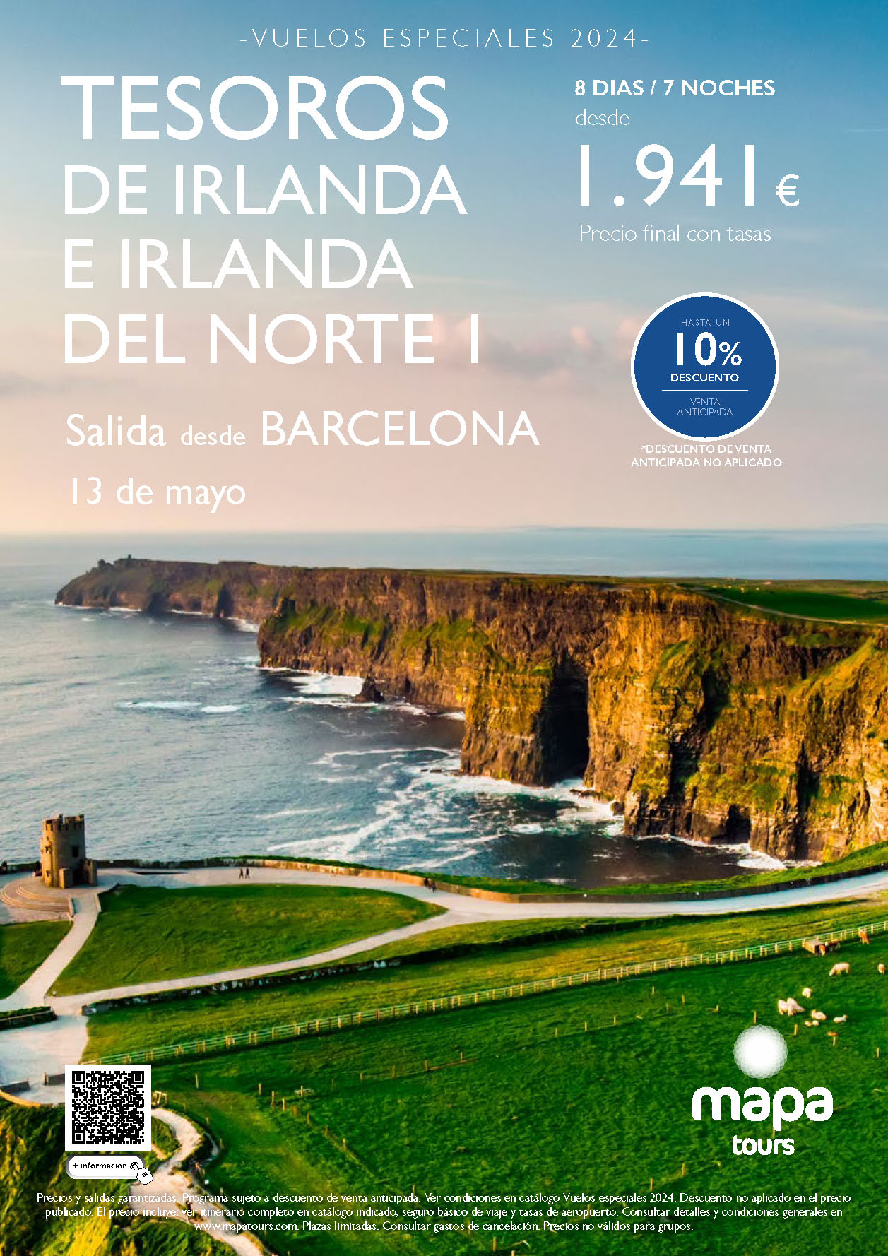 Oferta Mapa Tours circuito Irlanda 8 dias salida 13 Mayo 2024 vuelo especial directo desde Barcelona