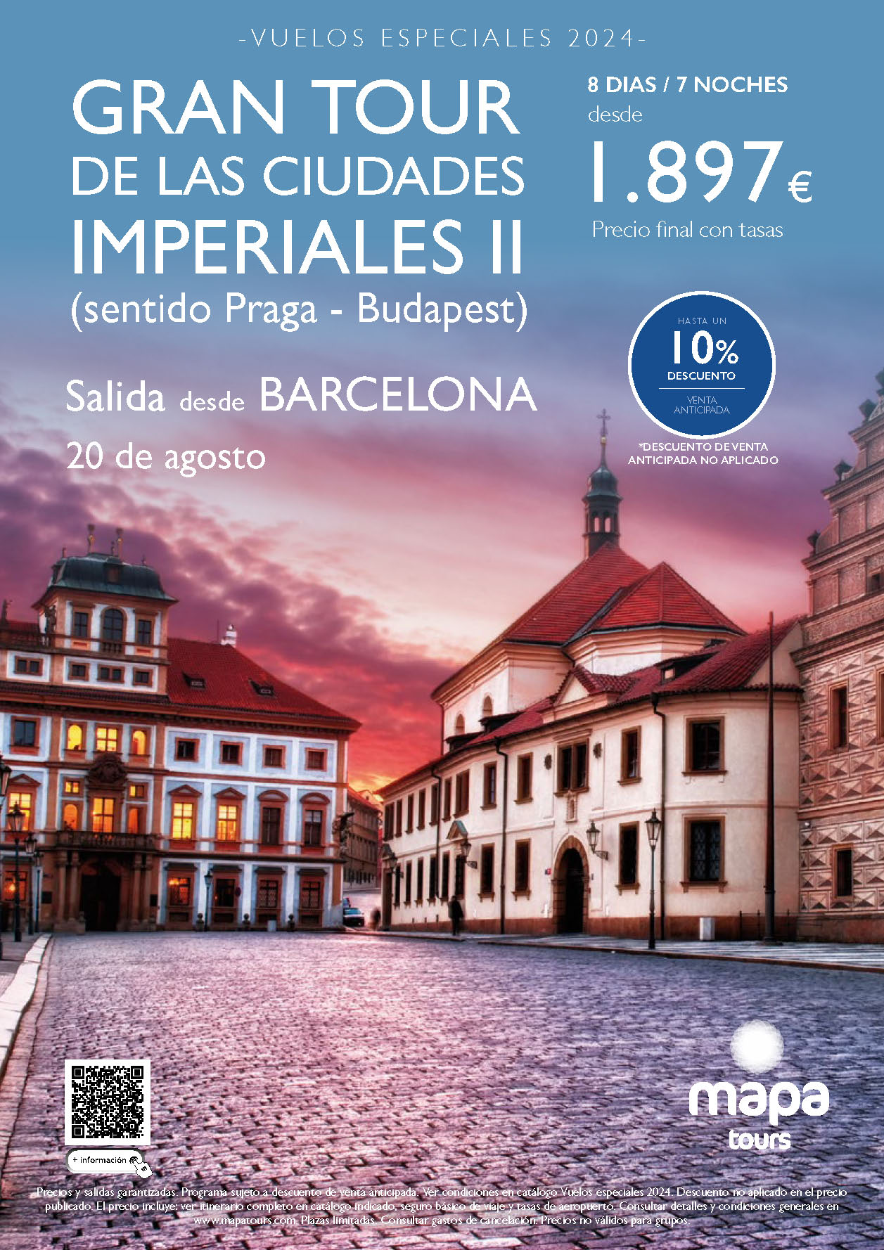 Oferta Mapa Tours circuito Praga Budapest Ciudades Imperiales 8 dias salida 20 Agosto 2024 vuelo especial directo desde Barcelona
