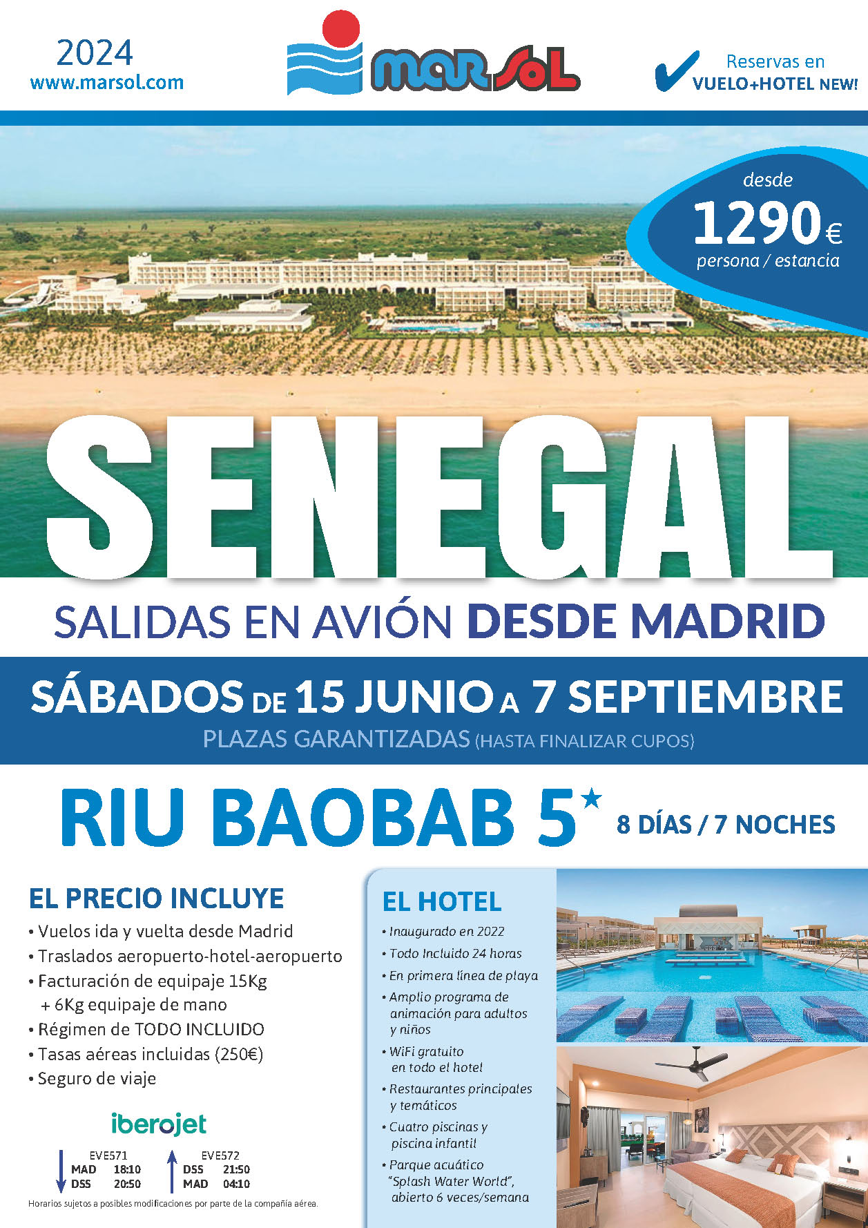 Oferta Marsol Estancia en Senegal Hotel Riu Baobab 5 estrellas Todo Incluido 8 dias salidas Junio a Septiembre 2024 vuelo directo desde Madrid