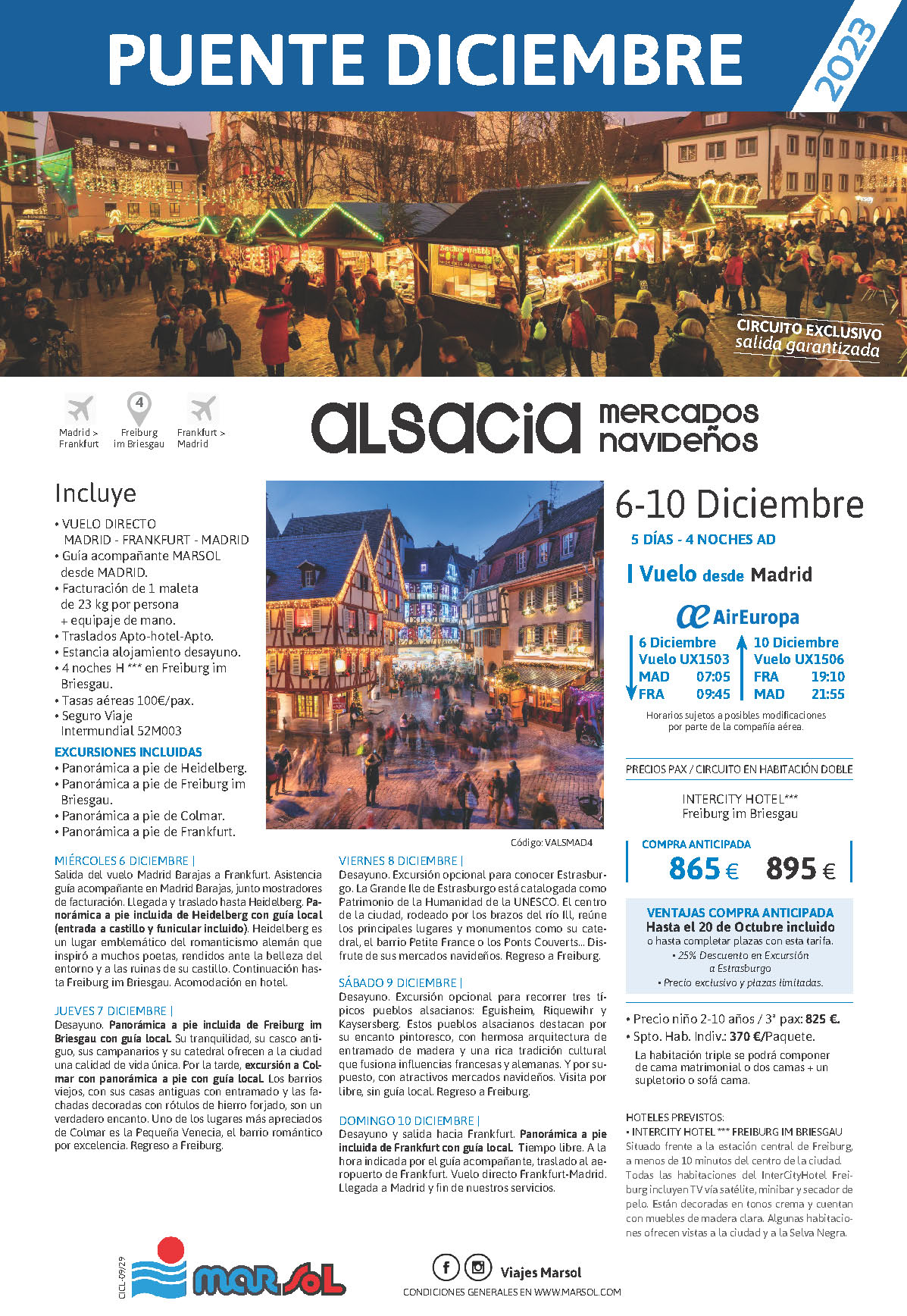 Oferta Marsol Puente de Diciembre 2023 Estancia en Alsacia con excursiones 5 dias salida 6 diciembre vuelo directo desde Madrid