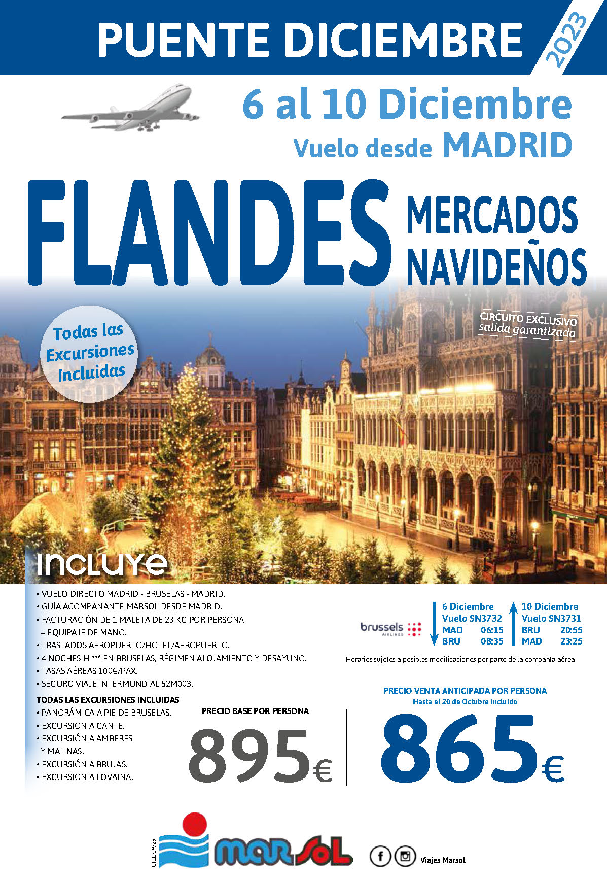 Oferta Marsol Puente de Diciembre 2023 Mercados de Navidad en Flandes 5 dias salida 6 diciembre vuelo directo desde Madrid