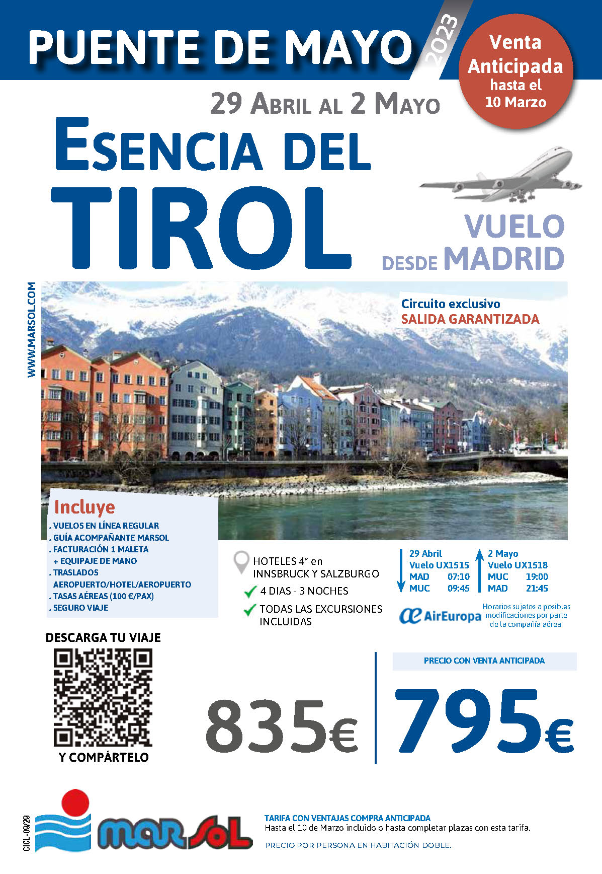Oferta Marsol Puente de Mayo 2023 Esencia del Tirol 4 dias salida en vuelo directo desde Madrid
