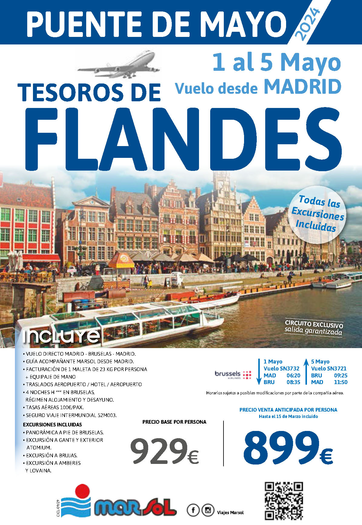 Oferta Marsol Puente de Mayo 2024 circuito Tesoros de Flandes 5 dias salida 1 de mayo en vuelo directo desde Madrid