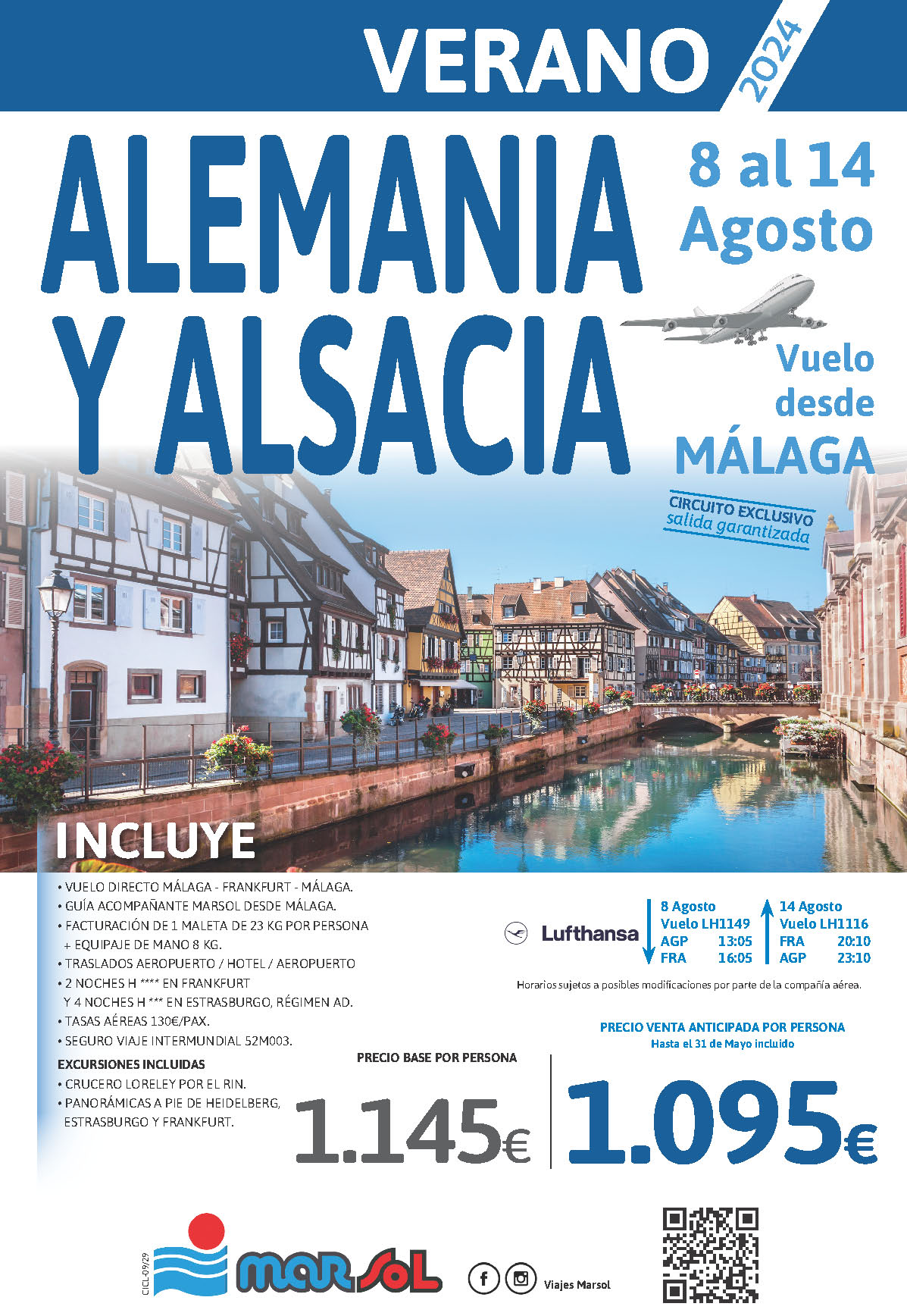 Oferta Marsol circuito Alemania y Alsacia 7 dias AD salida 8 Agosto 2024 vuelo directo desde Malaga