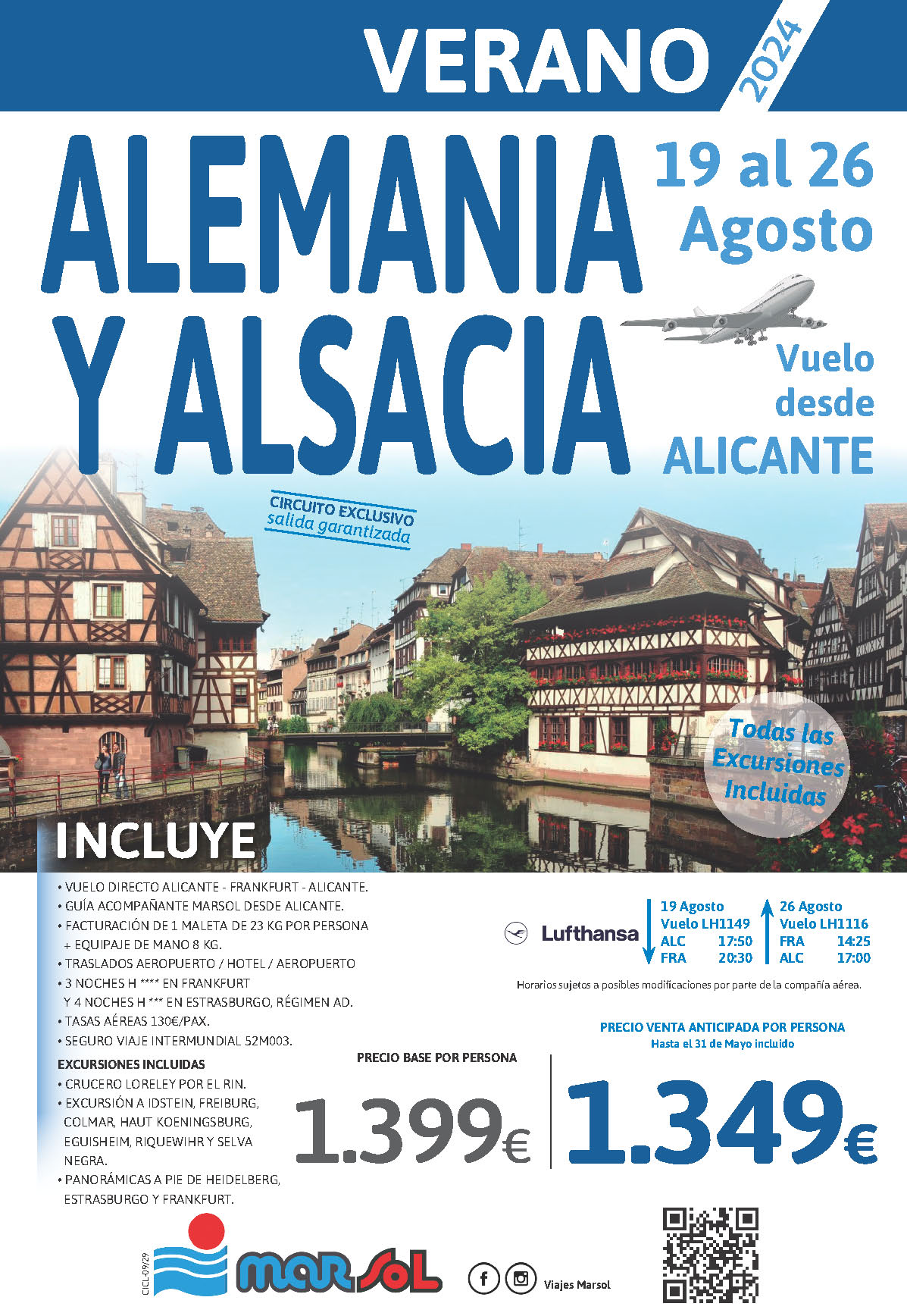 Oferta Marsol circuito Alemania y Alsacia 8 dias AD salida 19 Agosto 2024 vuelo directo desde Alicante