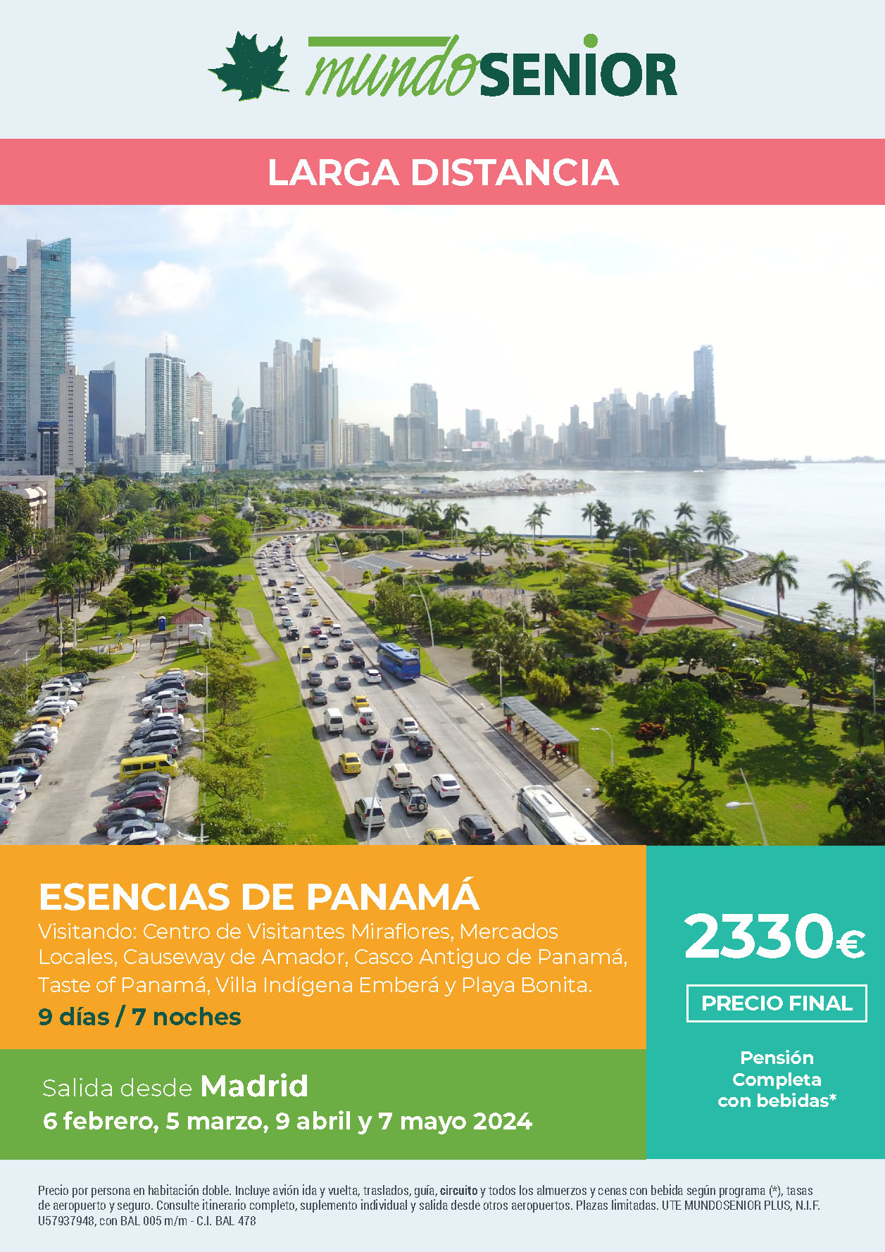 Oferta Mundo Senior circuito Esencias de Panama 9 dias pension completa salidas febrero marzo abril mayo 2024 en vuelo directo desde Madrid